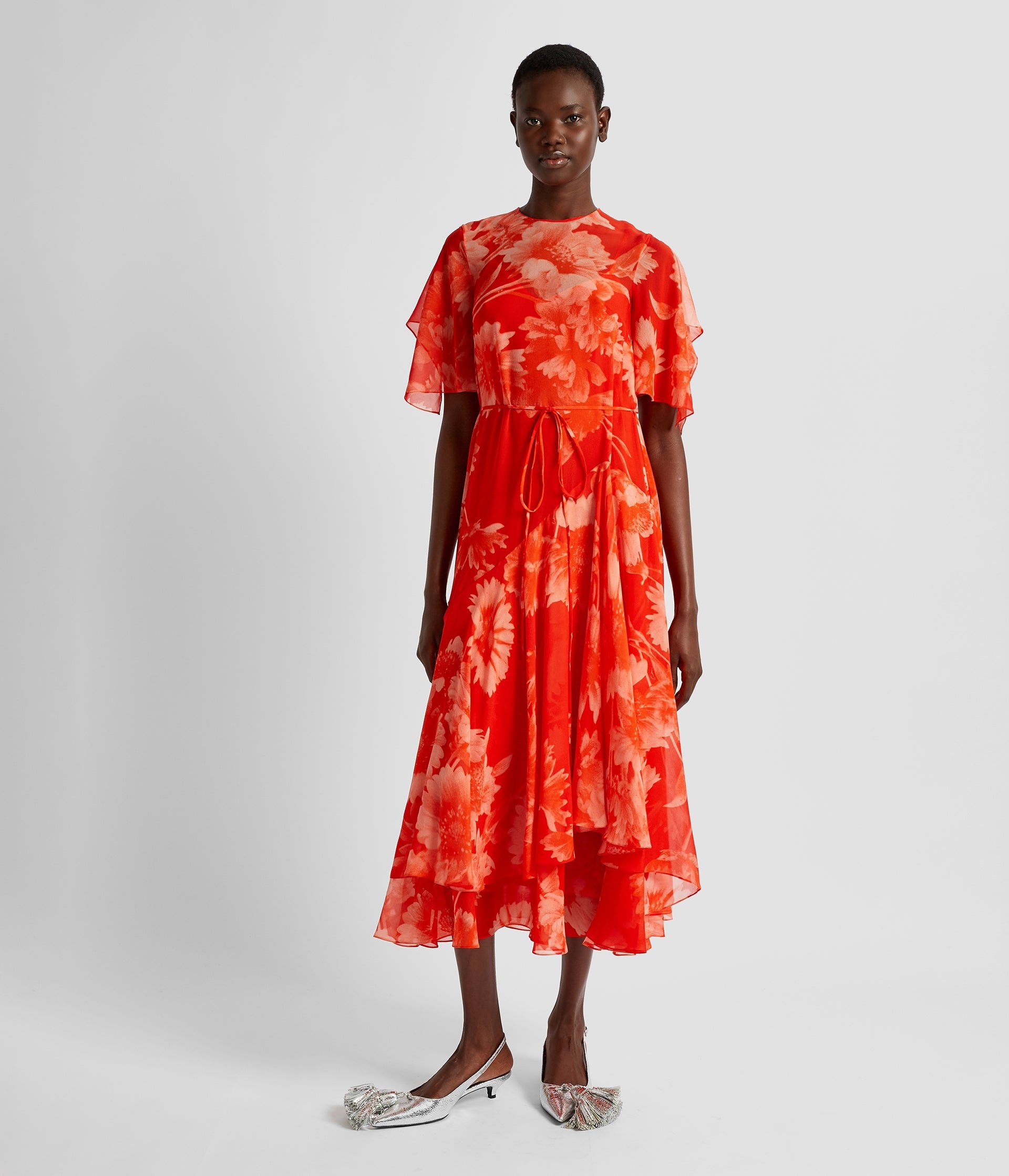 SHORT SLEEVE ASYMMETRIC MIDI DRESS - 4