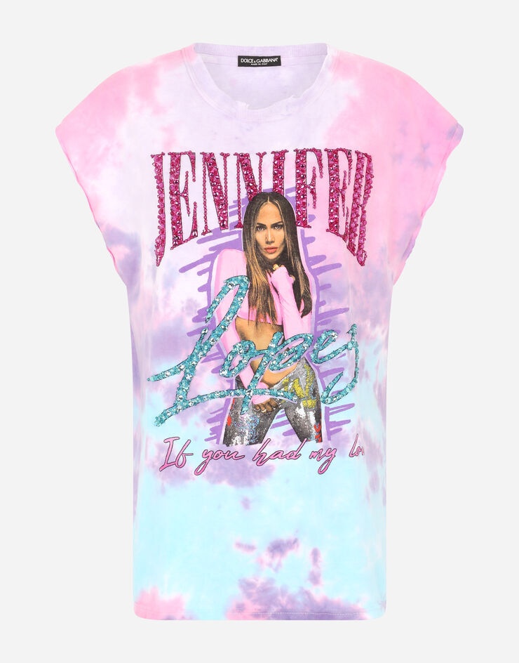 Multi-colored J.LO jersey T-shirt with embellishment - 1