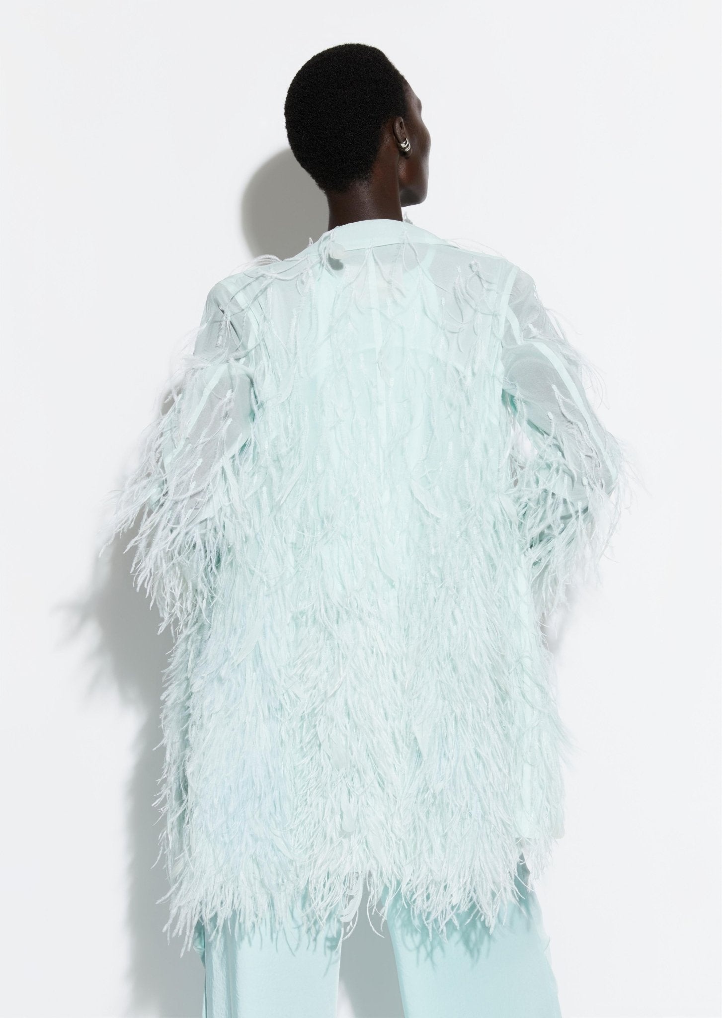 Feather Embroidery Single Breasted Blazer - 4