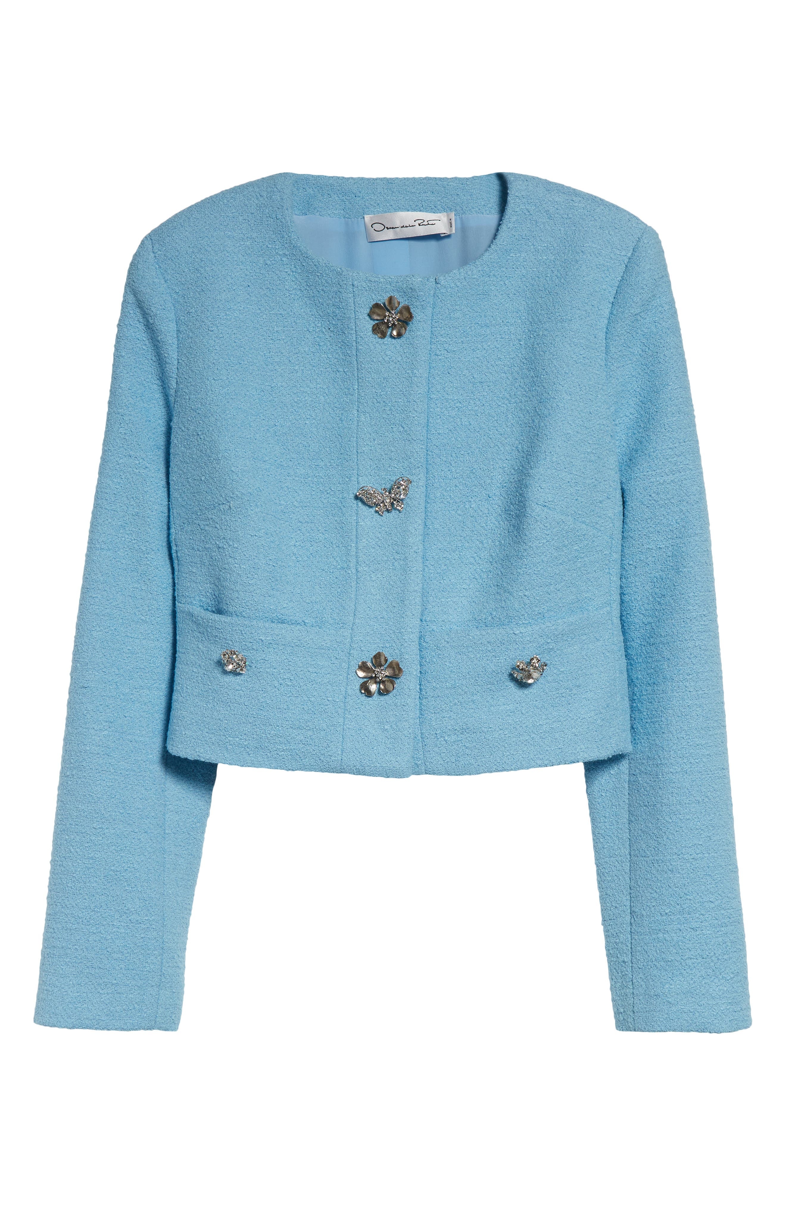 Oscar de la Renta Tweed Suiting Jacket in Baby Blue at Nordstrom - 7