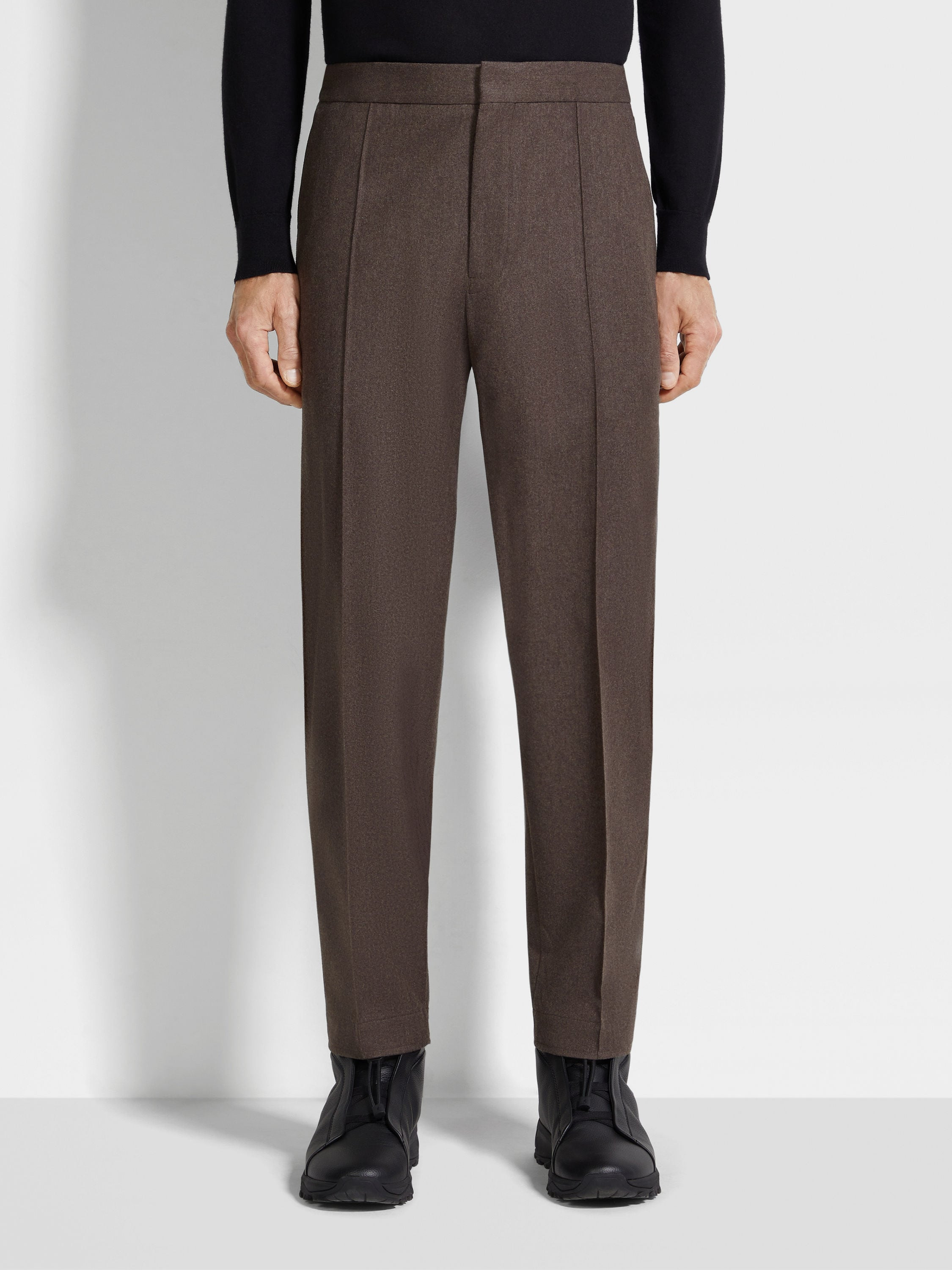 DARK BROWN 15MILMIL15 WOOL SILK AND CASHMERE PANTS - 4