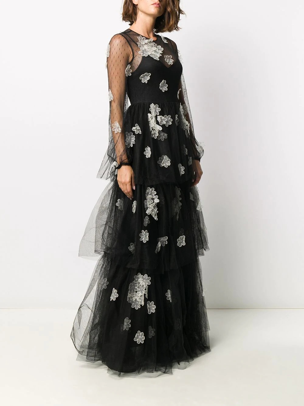 sheer floral appliqué gown - 3