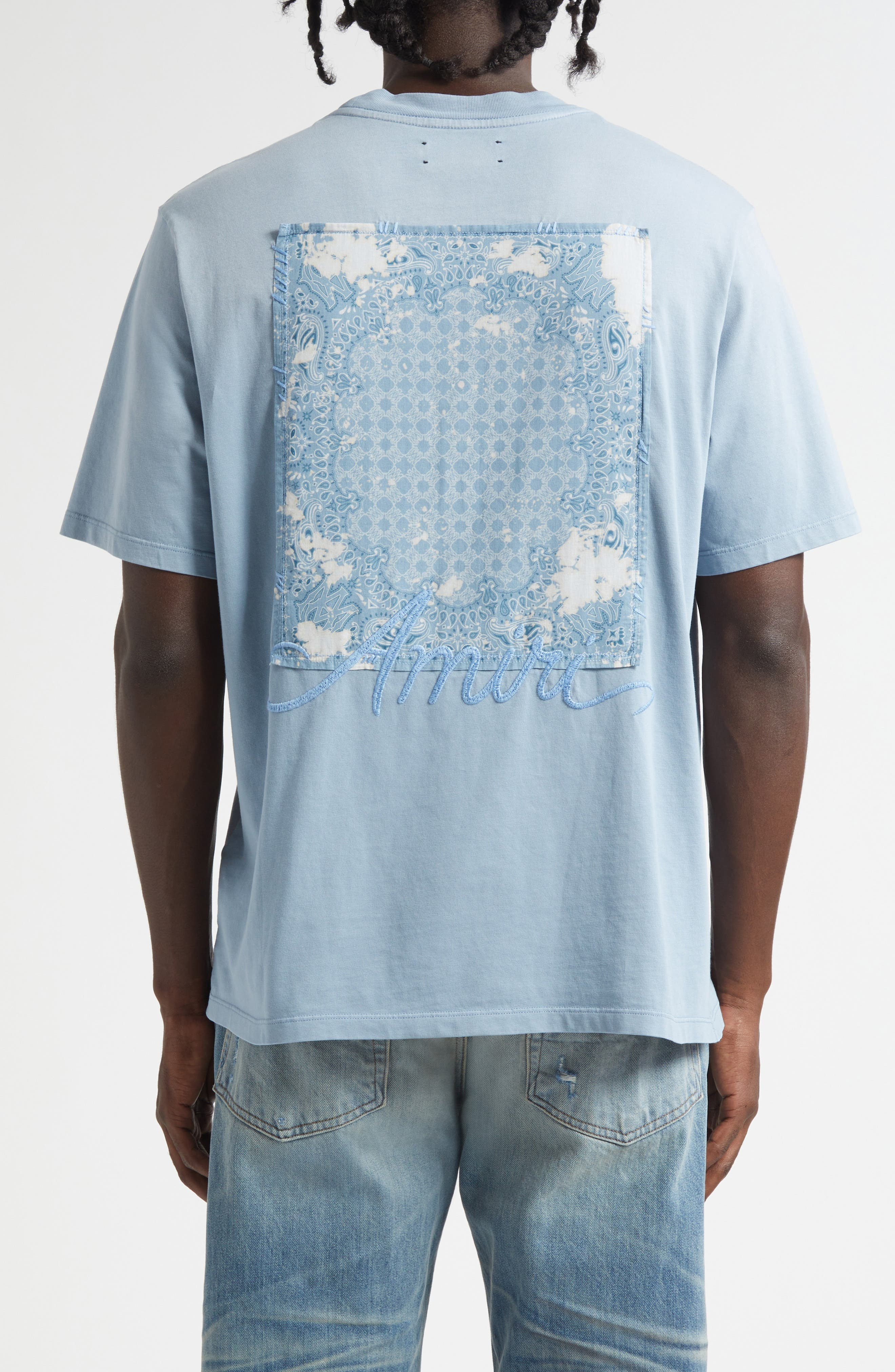 AMIRI Bleached Bandana Patch T-Shirt in Ashley Blue at Nordstrom - 3