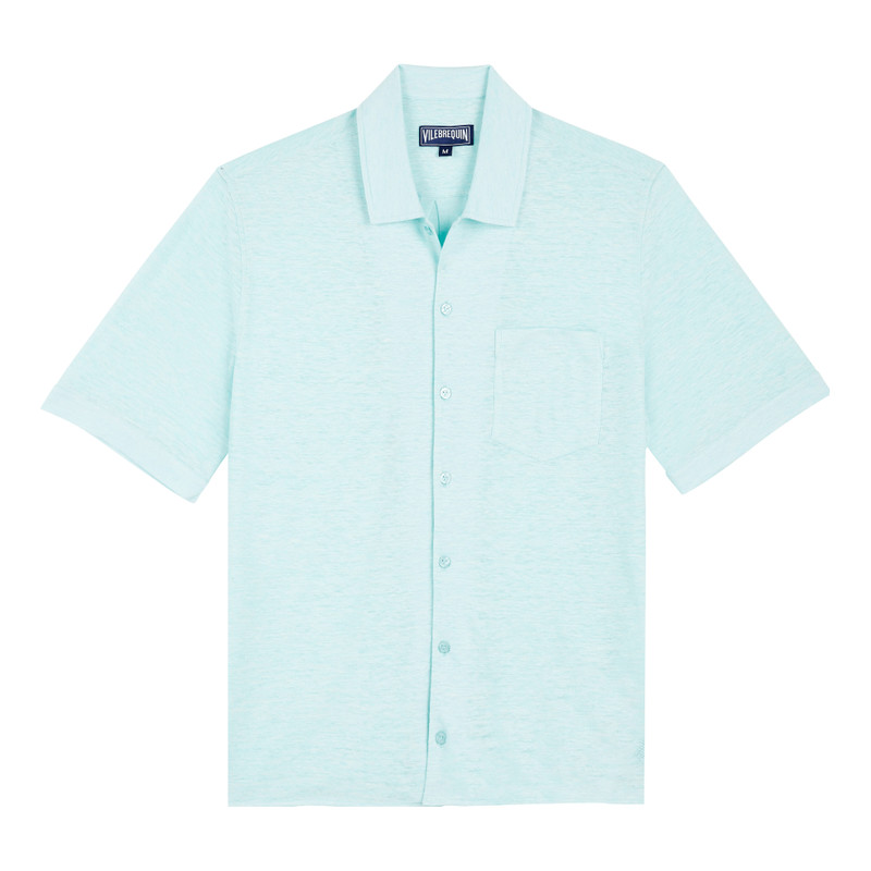 Unisex Linen Bowling Shirt Solid 1