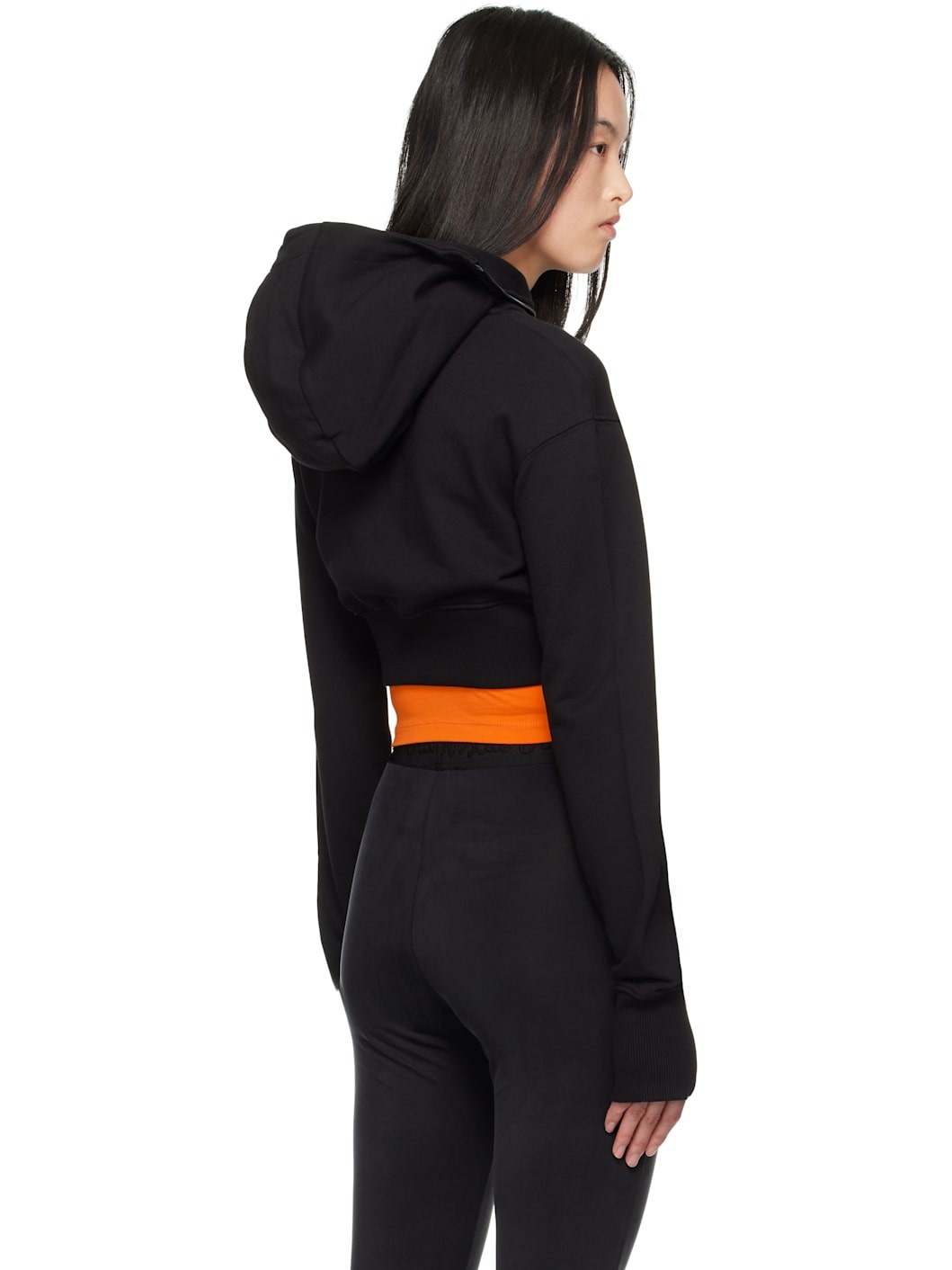 Black Embroidered Logo Crop Zip Hoodie - 3