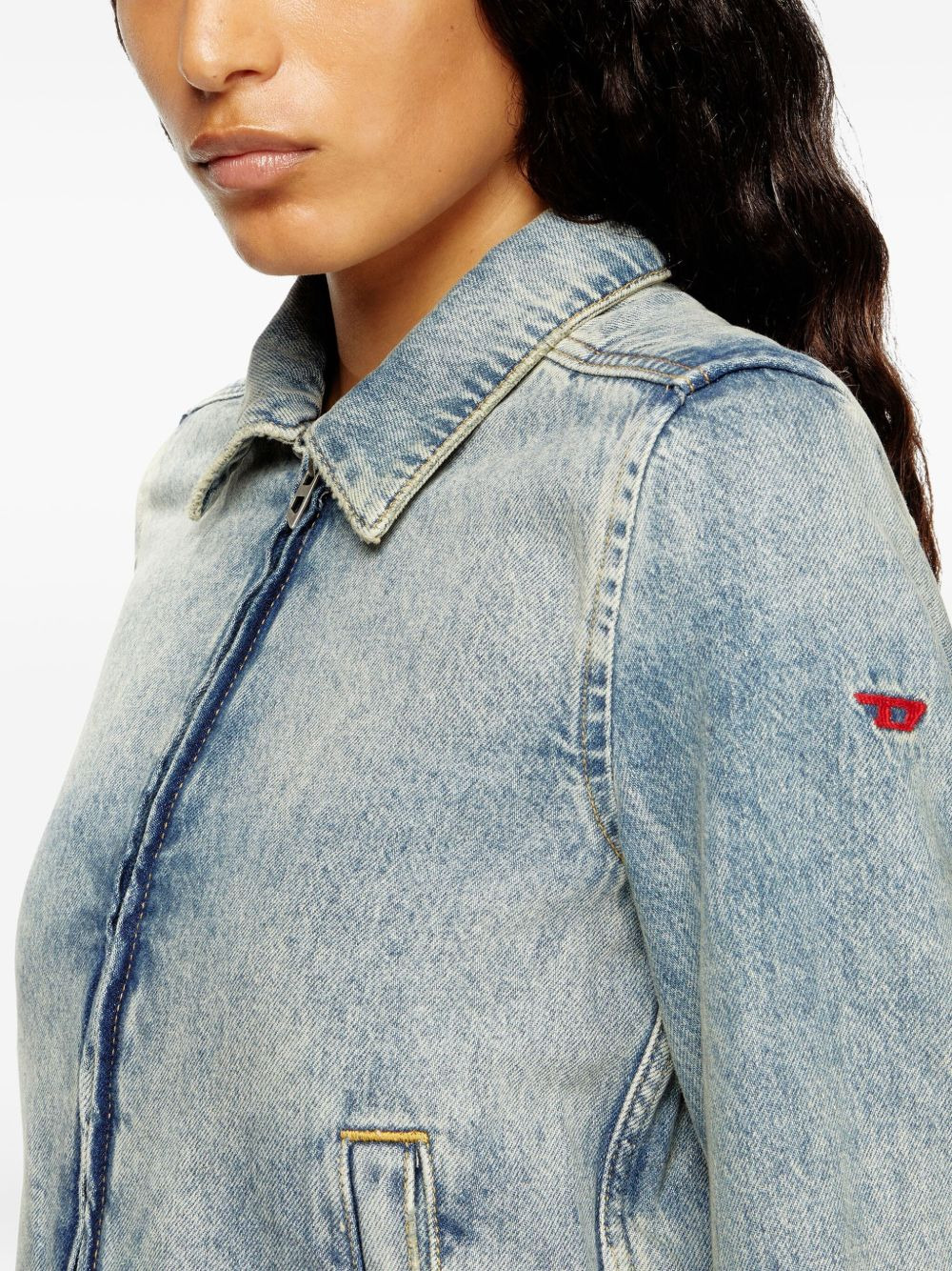 zip-fastening shoulder-detail denim jacket - 5