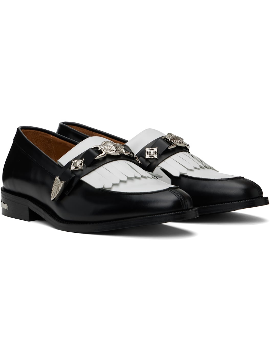 Black & White Fringe Loafers - 4