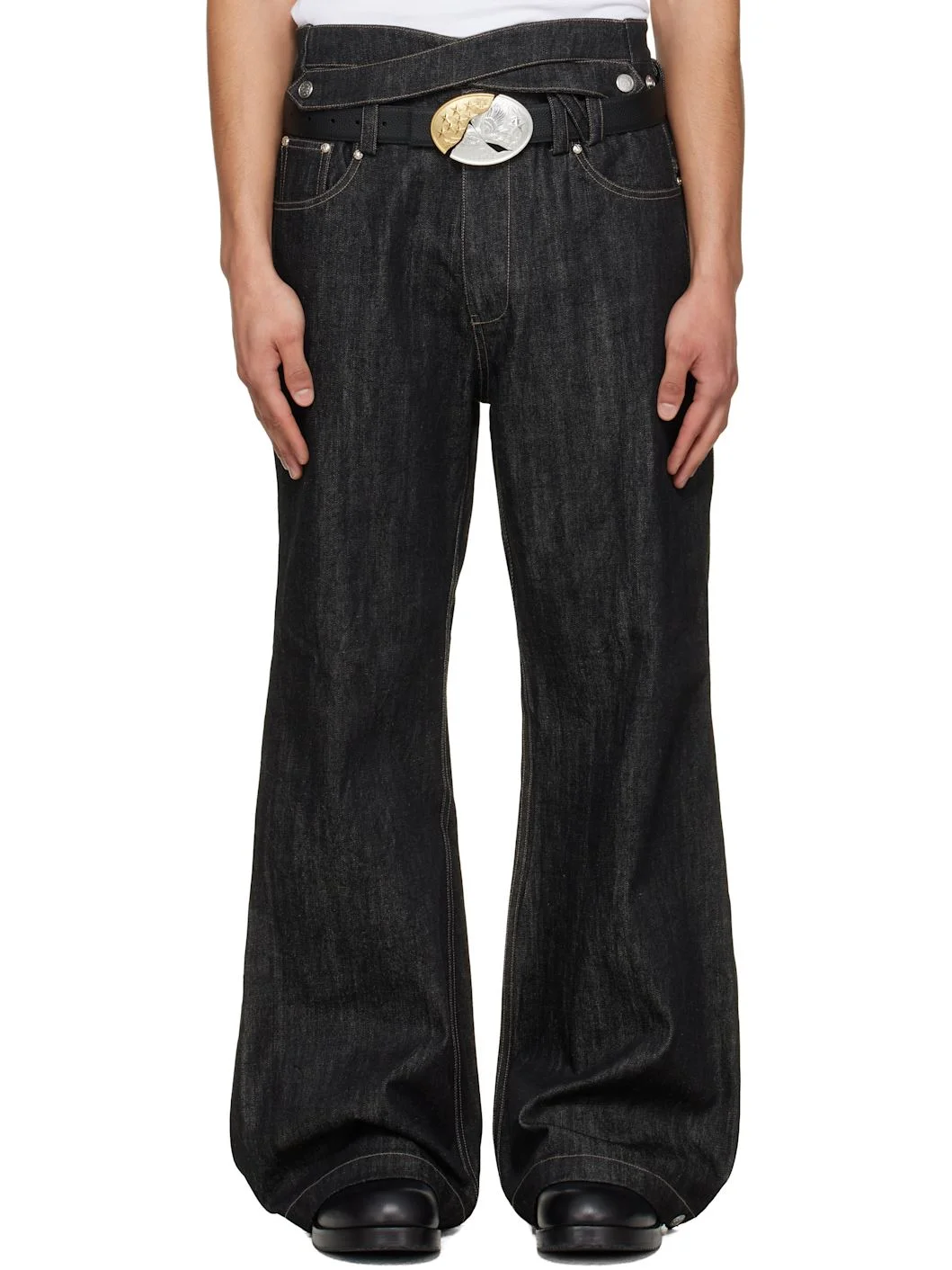Black Whale Fin Snap-On Flared Jeans - 1