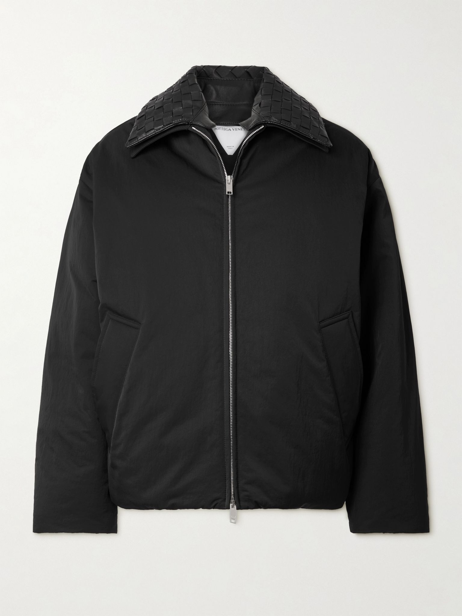 Intrecciato leather-trimmed shell down jacket Black - 1