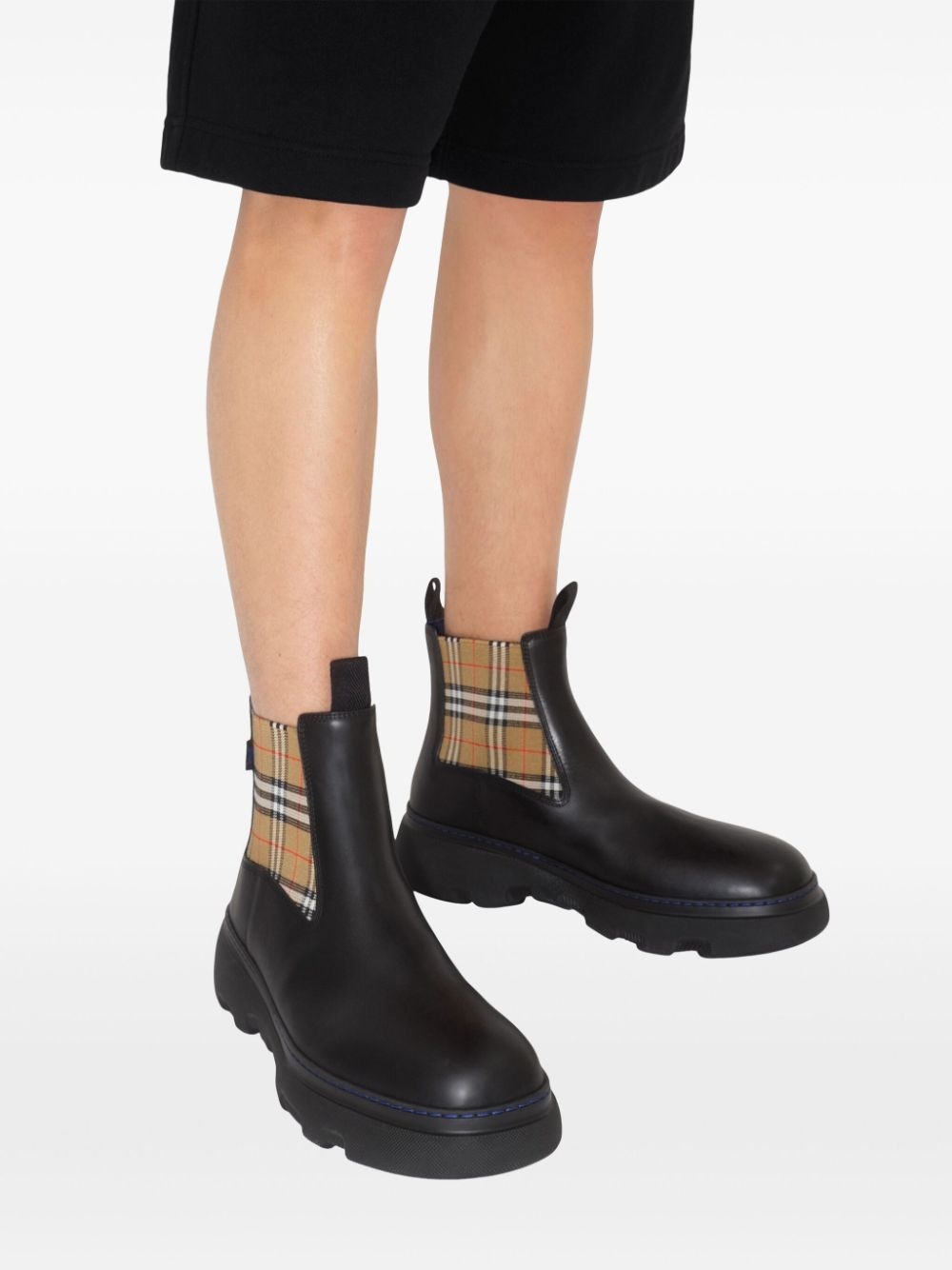 check pattern leather boots - 6