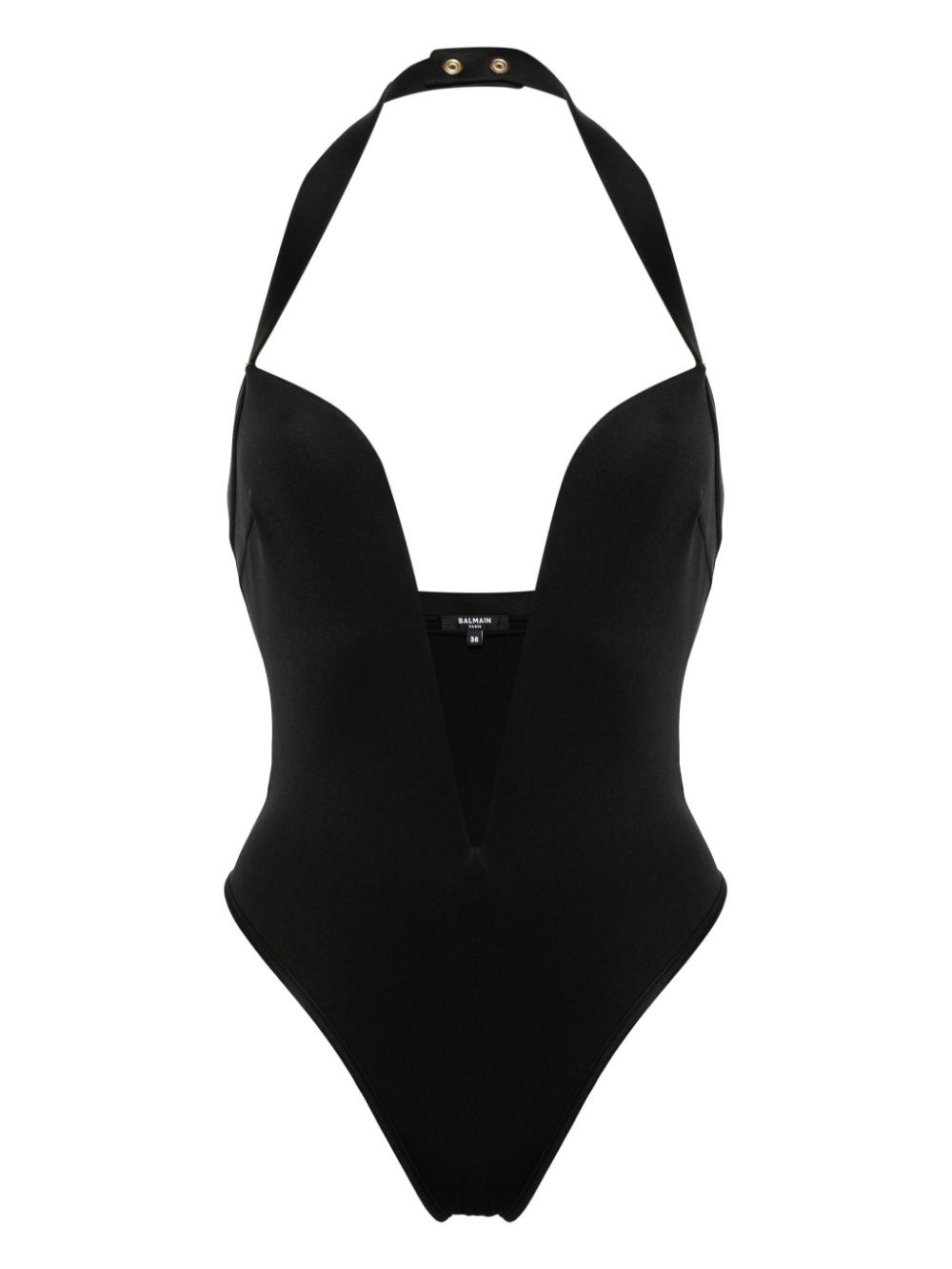 plunging halterneck swimsuit - 1