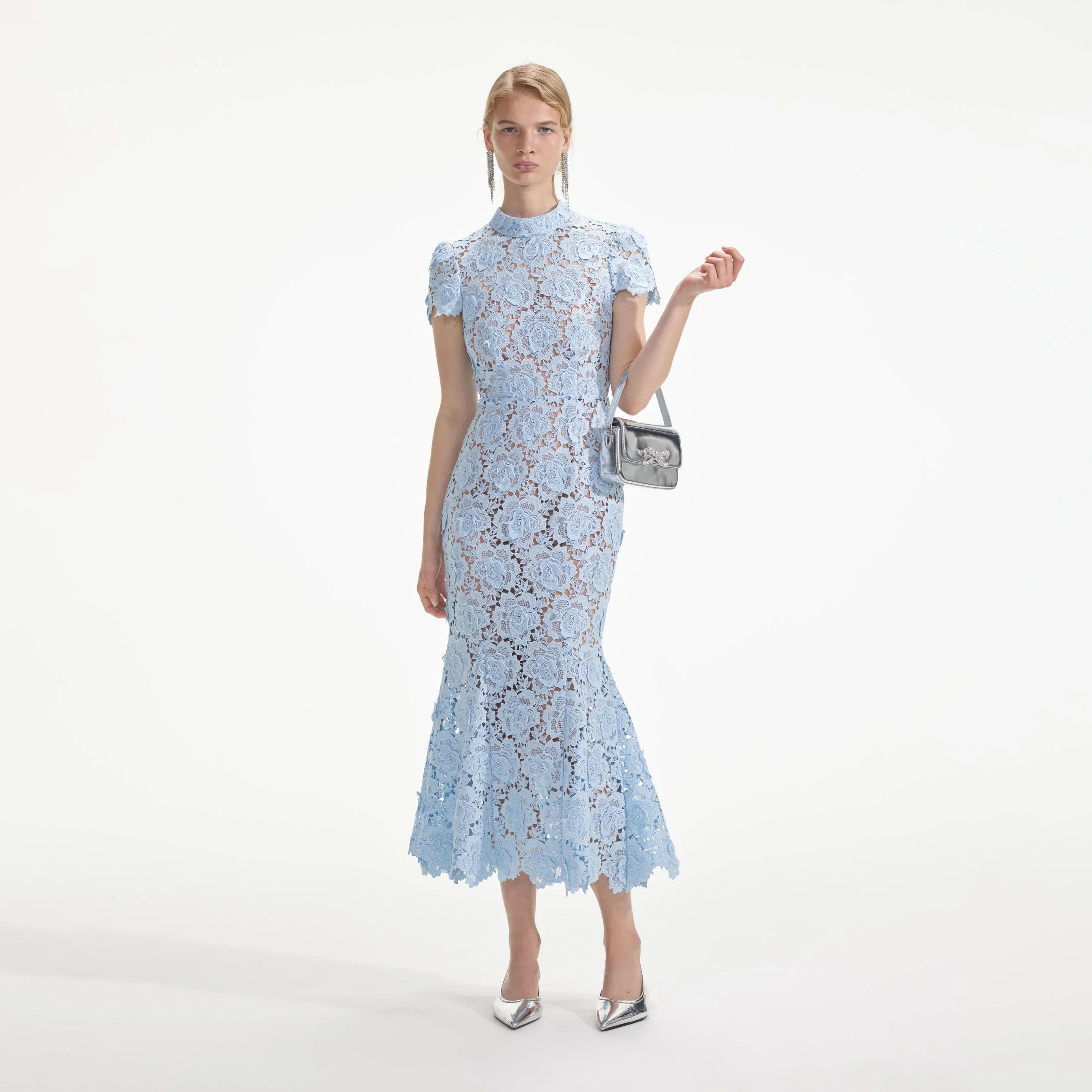 Blue Flower Lace Midi Dress - 1
