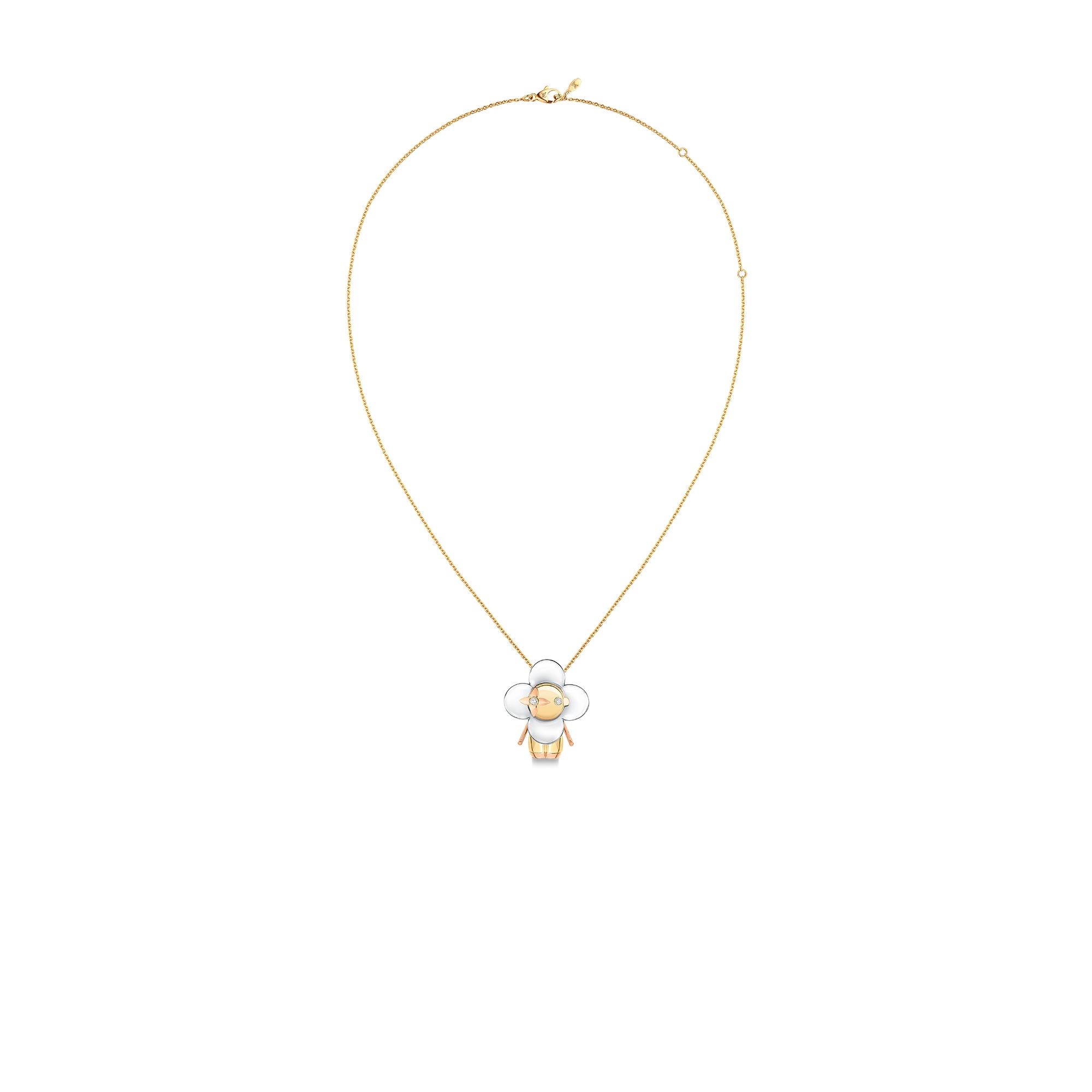 Vivienne large pendant, 3 golds & diamonds - 5