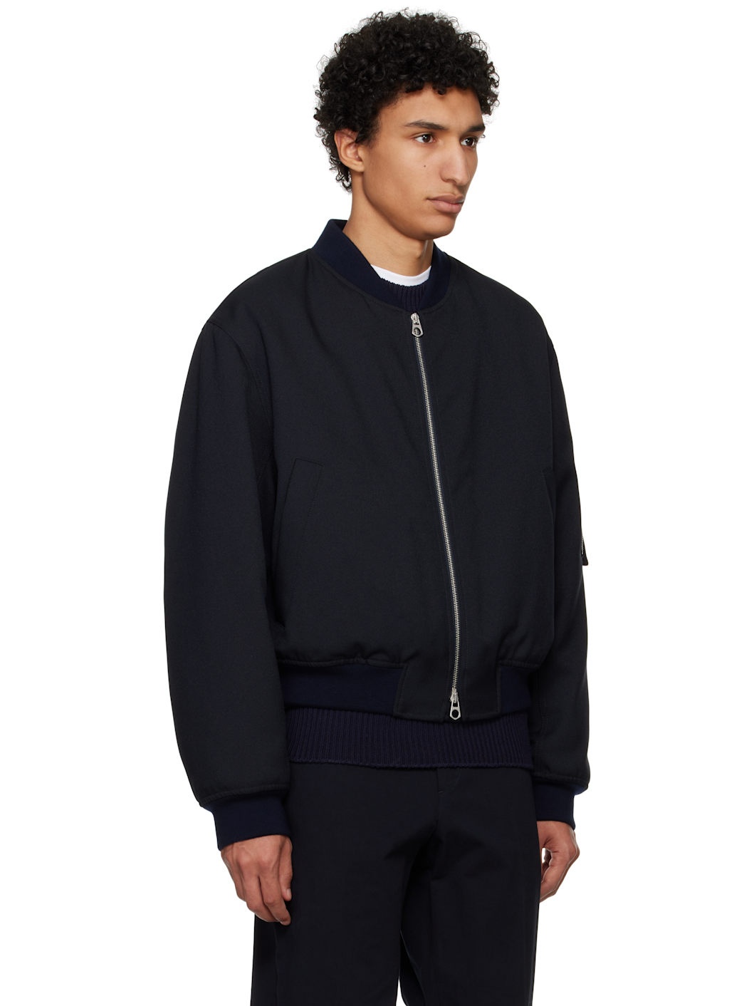 Navy Padded Bomber Jacket - 2
