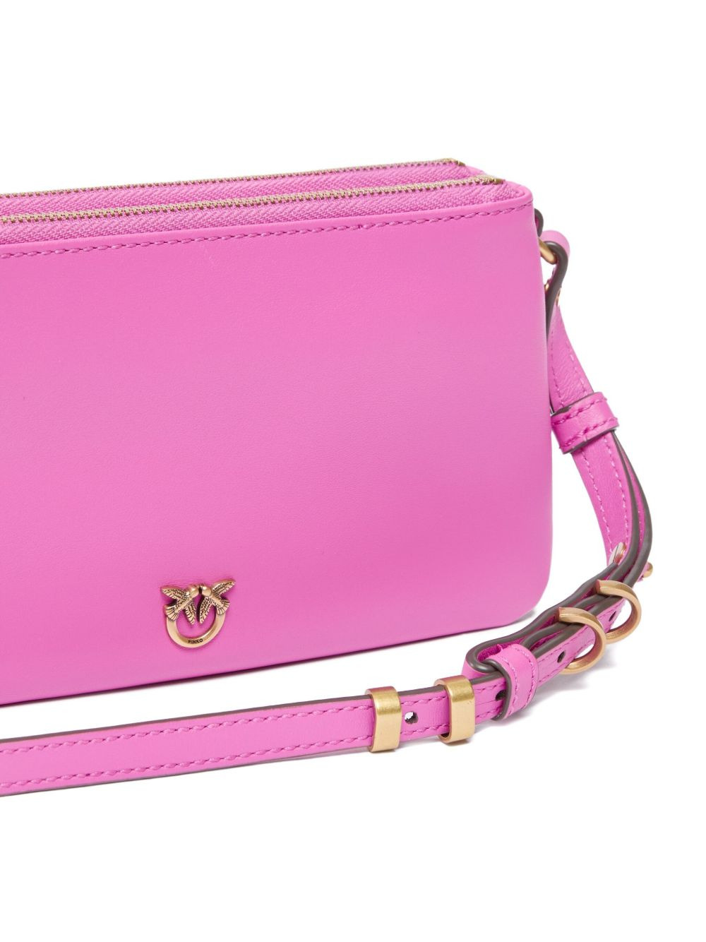 leather with love birds logo shoulder bag - 3