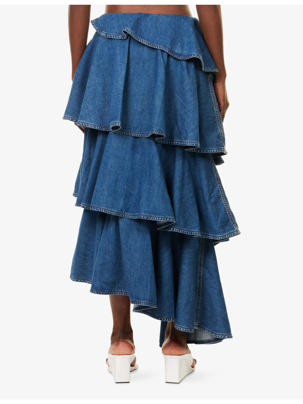 Spiral Tiered Denim Maxi Skirt - 4