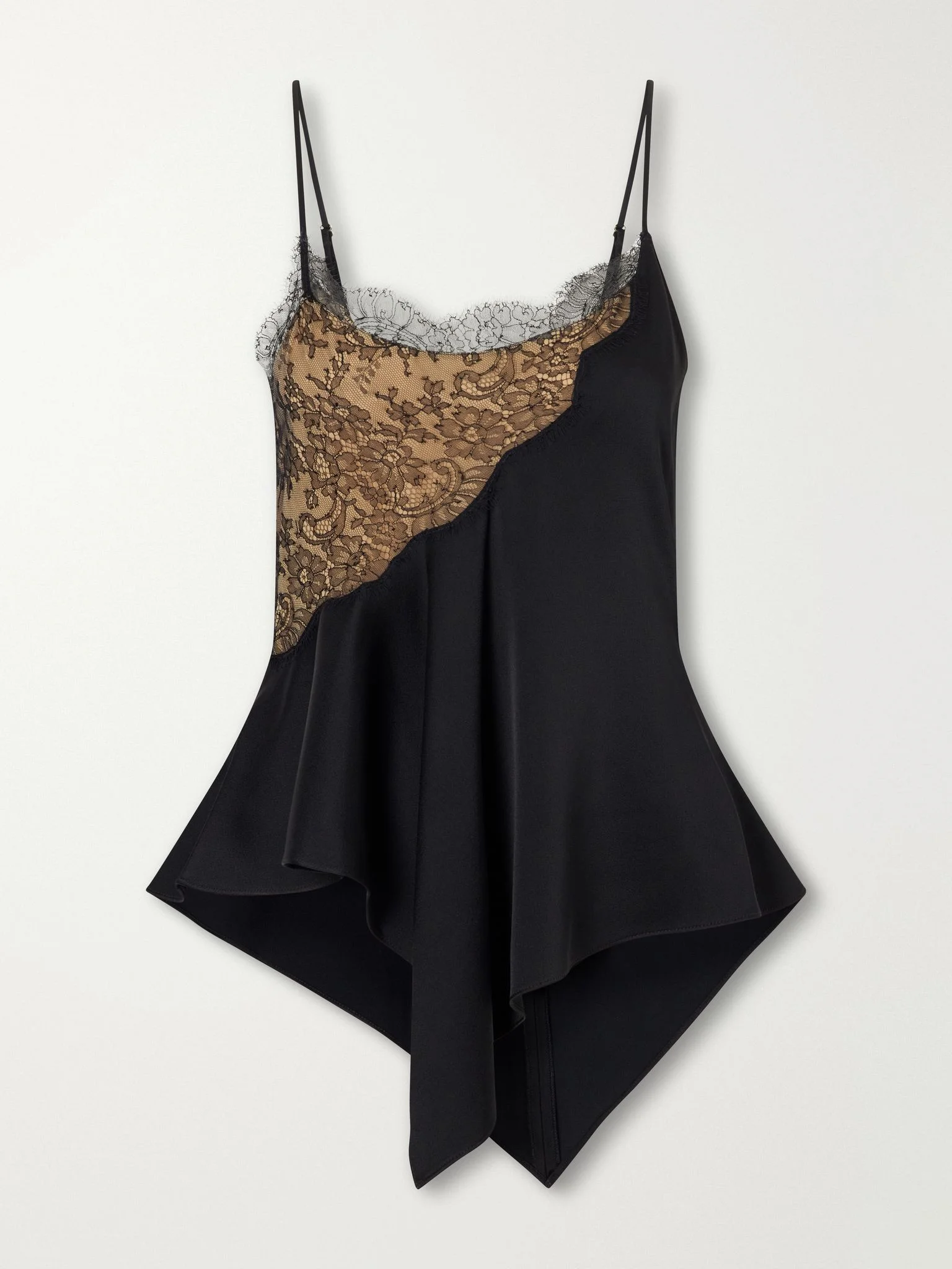 Lace-trimmed satin cami Black - 1