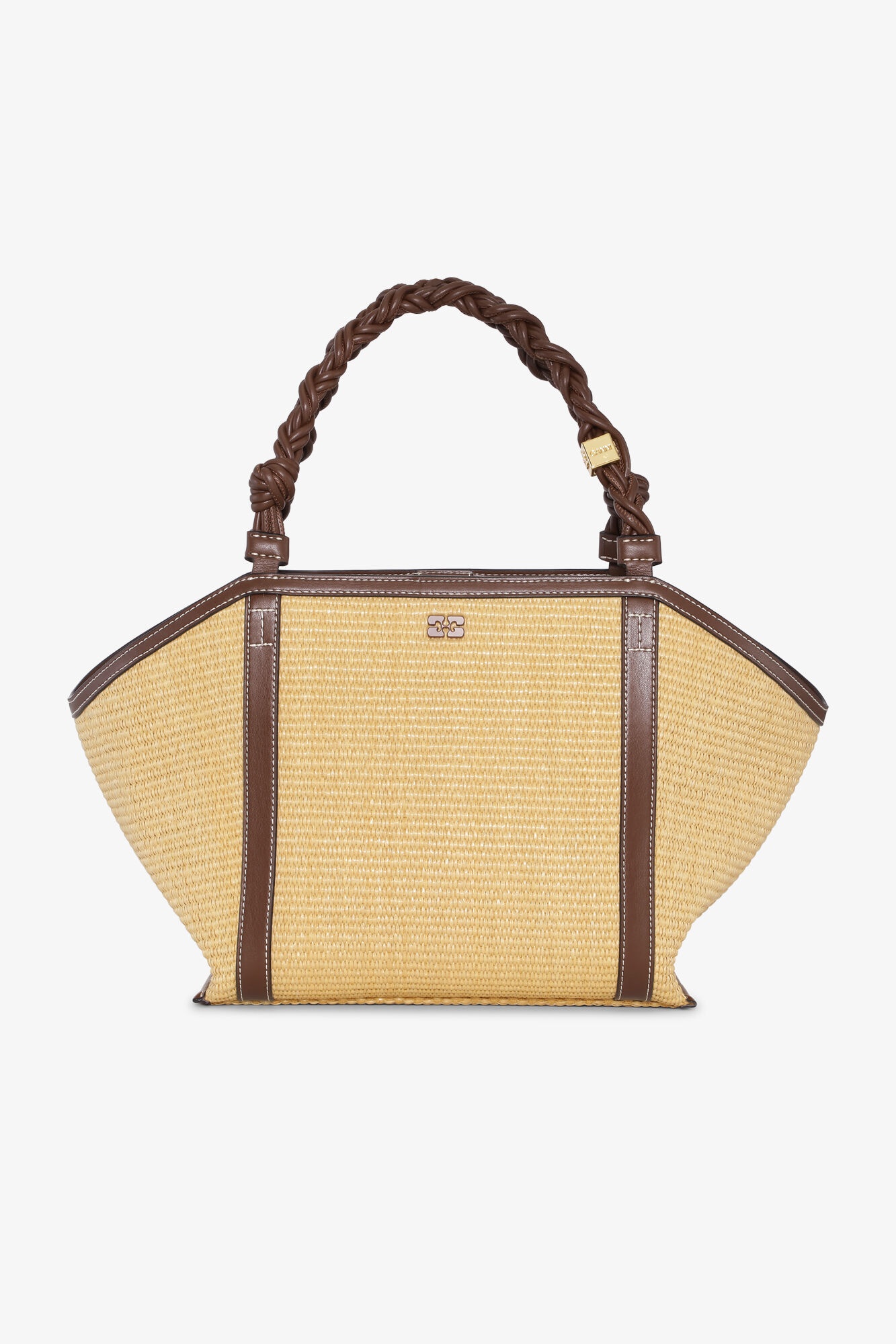 BROWN GANNI BOU MEDIUM TOTE RAFFIA BAG - 1