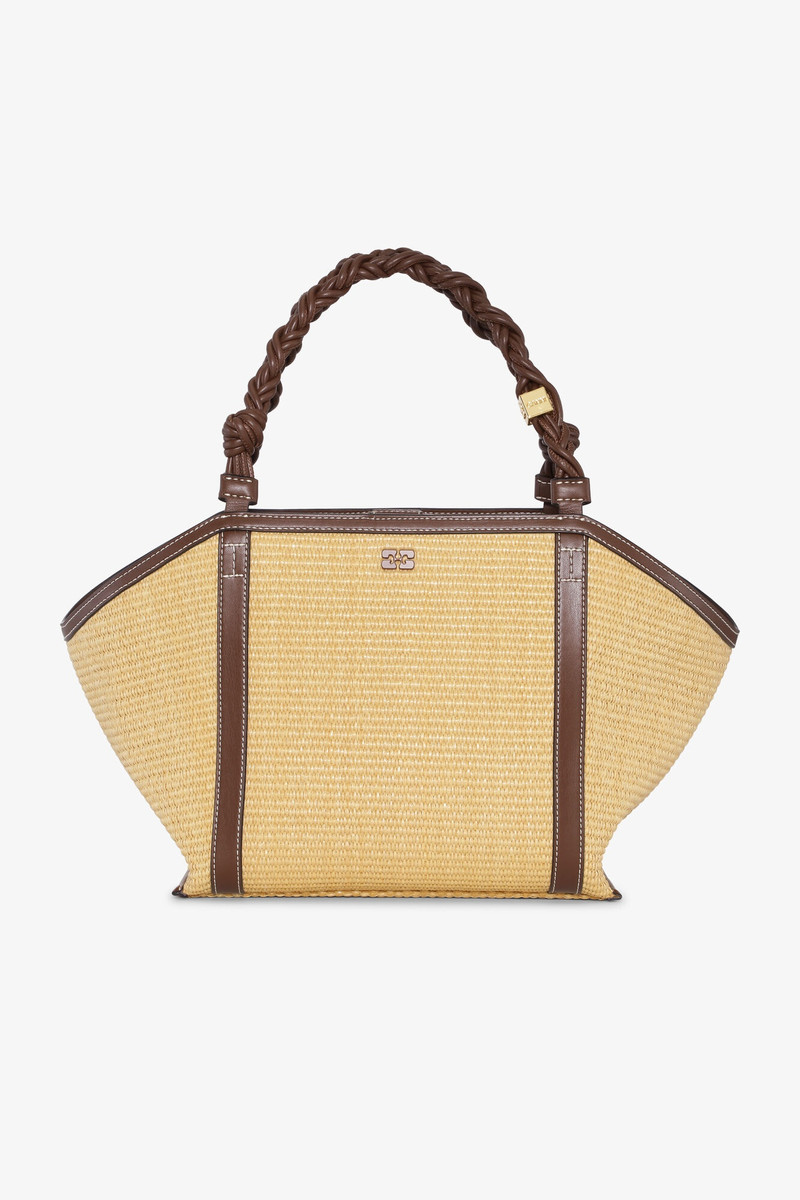 BROWN GANNI BOU MEDIUM TOTE RAFFIA BAG 1