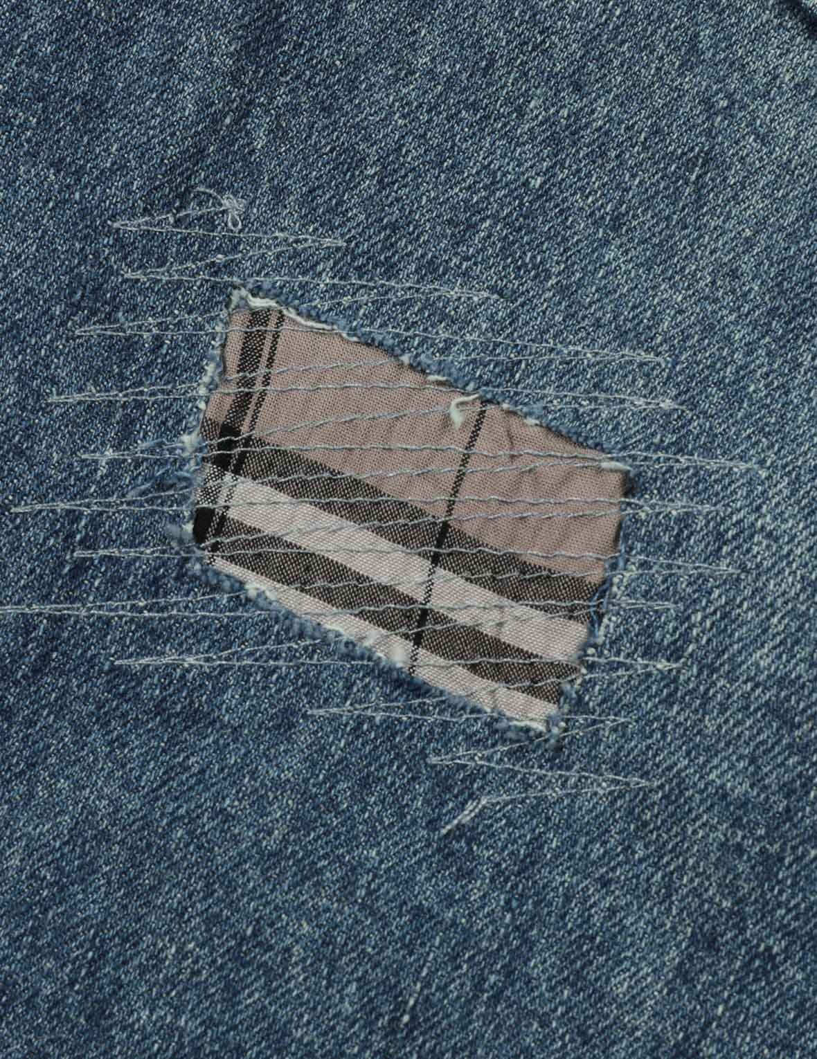 Washed and Distressed Seagull Patchwork and Logo Embroidery Cropped Jeans #2027 - 14
