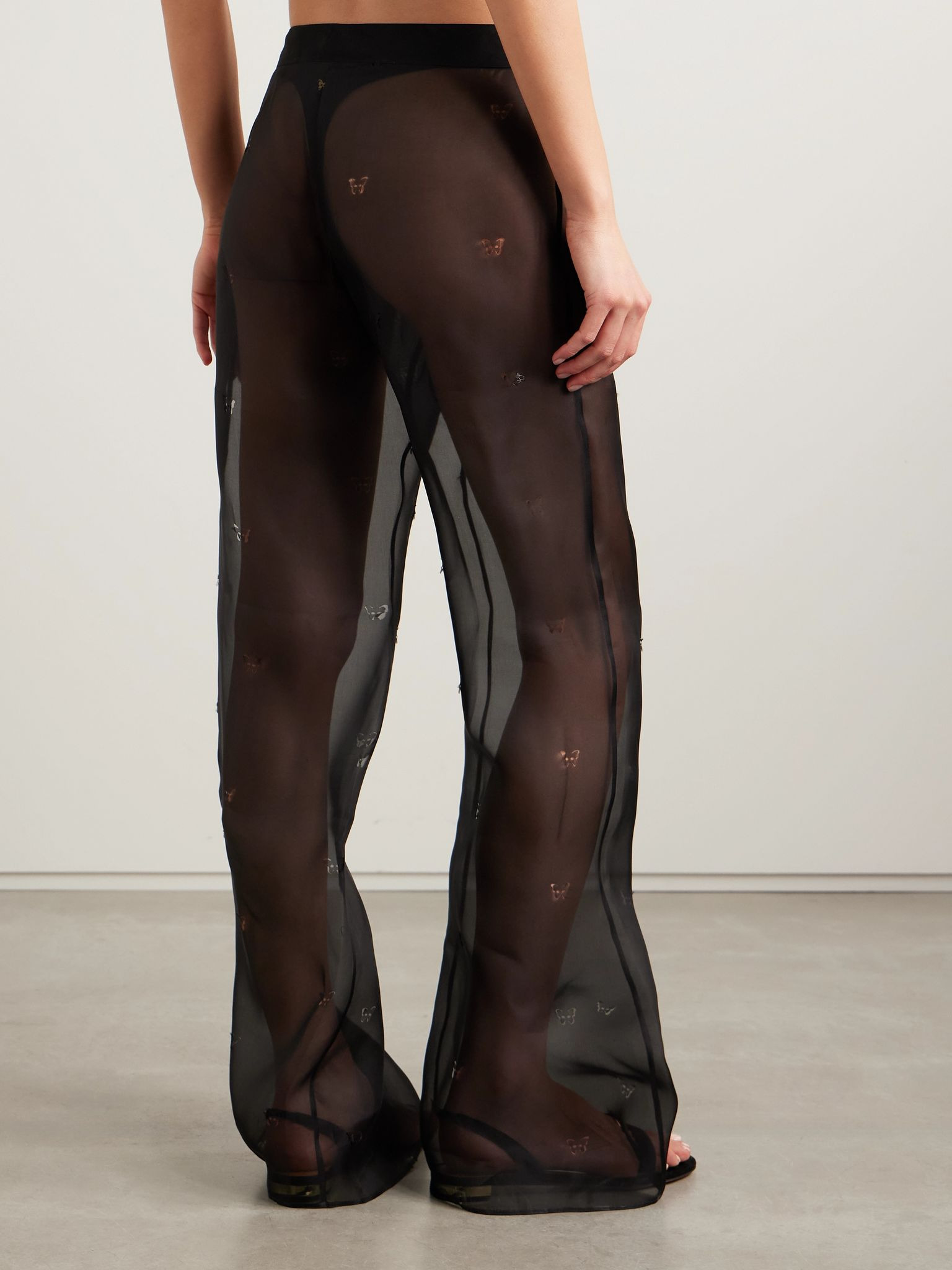 Cutout silk-organza straight-leg pants Black - 4