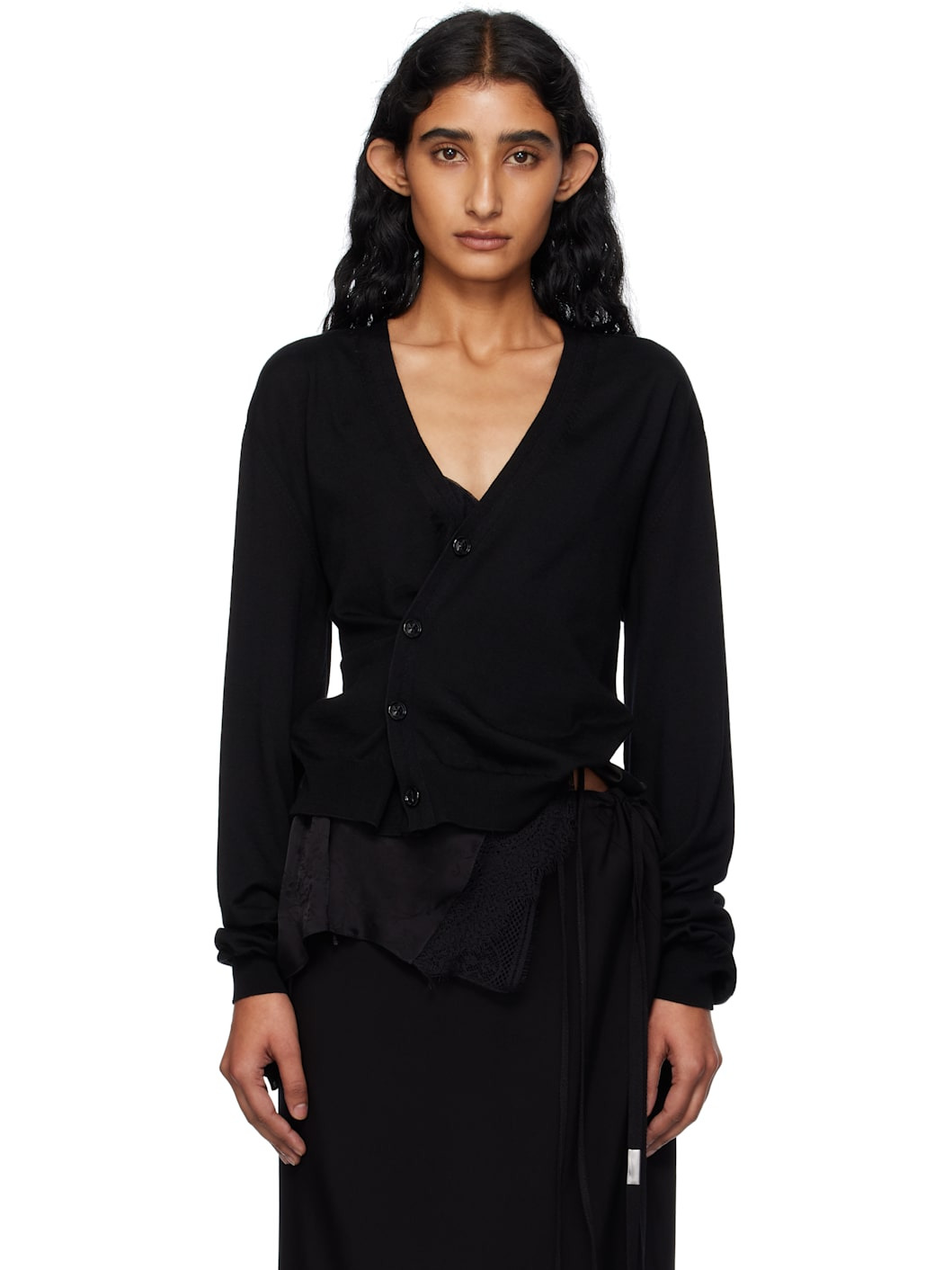 Black Zofia Asymmetric Spliced Cardigan - 1