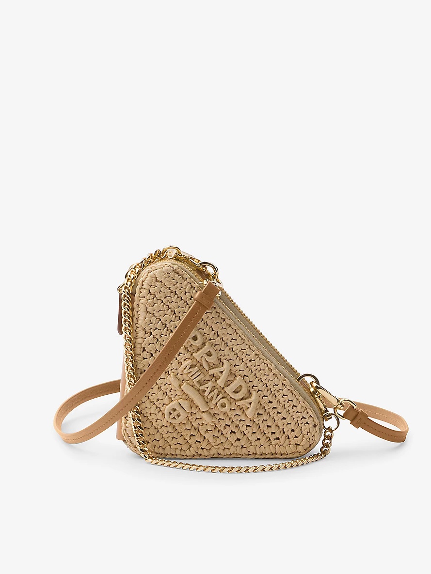 Prada Triangle shaped woven cross body bag selfridges REVERSIBLE