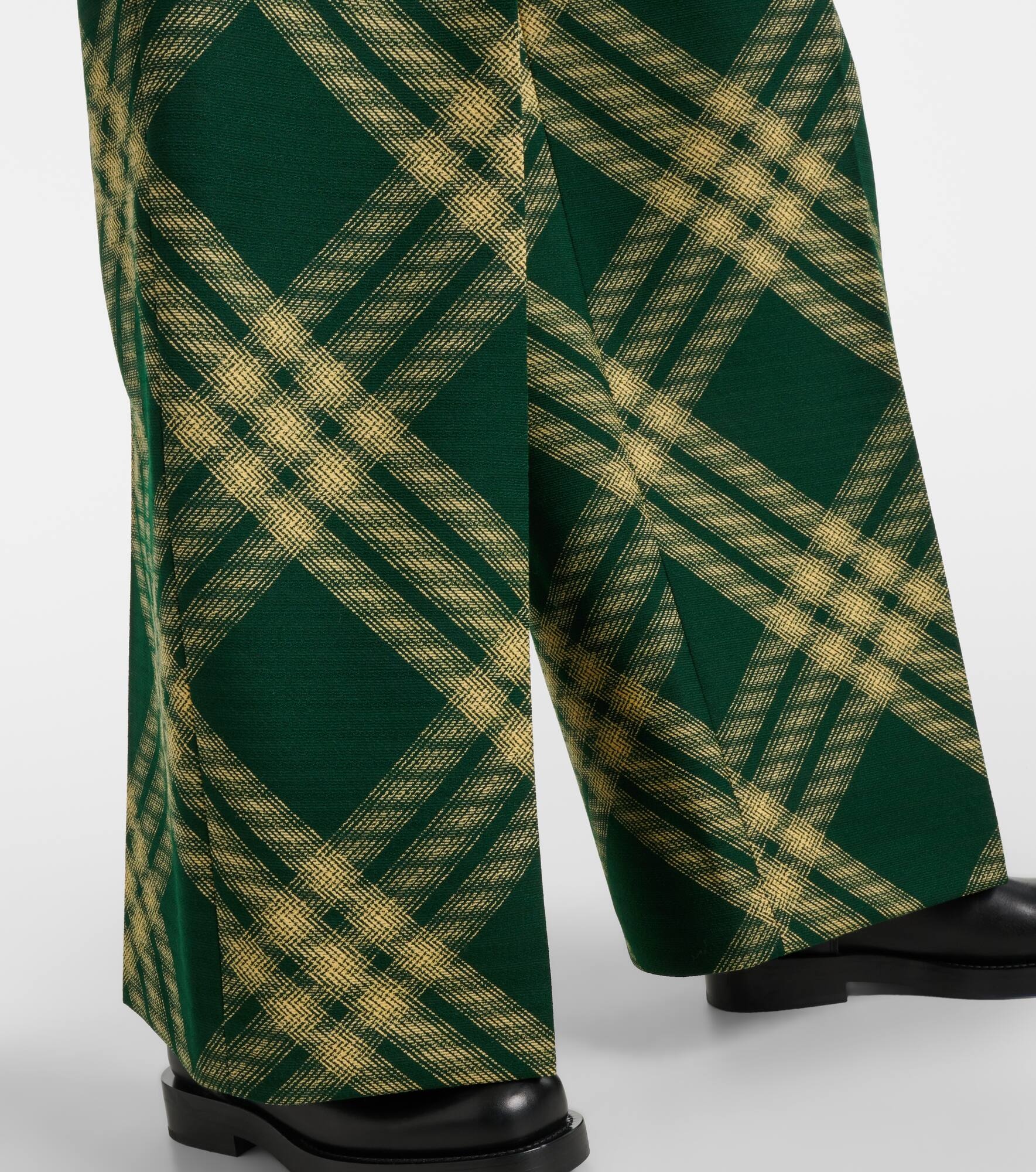Checked wool twill wide-leg pants - 5