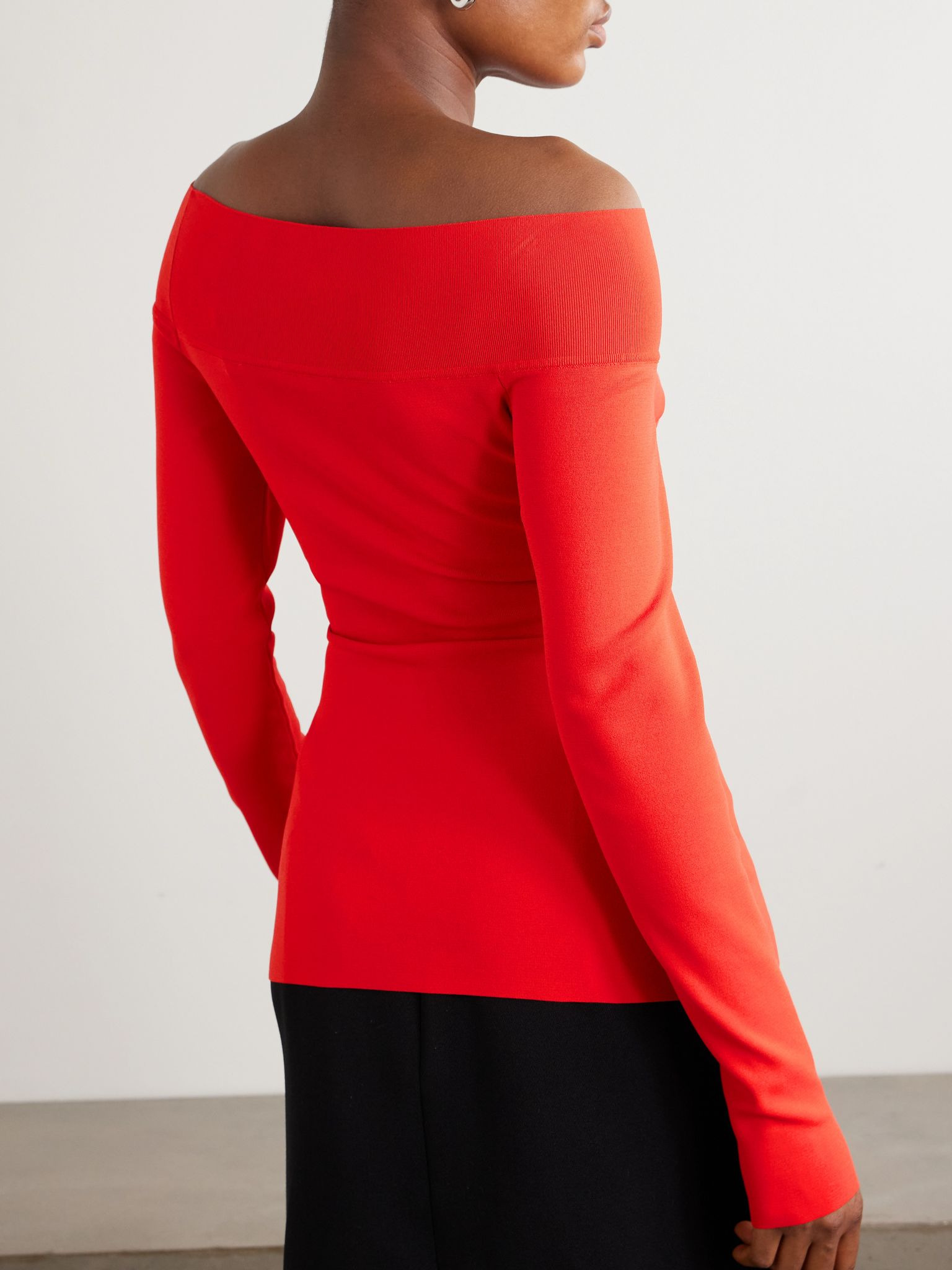 Bardot off-the-shoulder paneled jersey top Red - 4