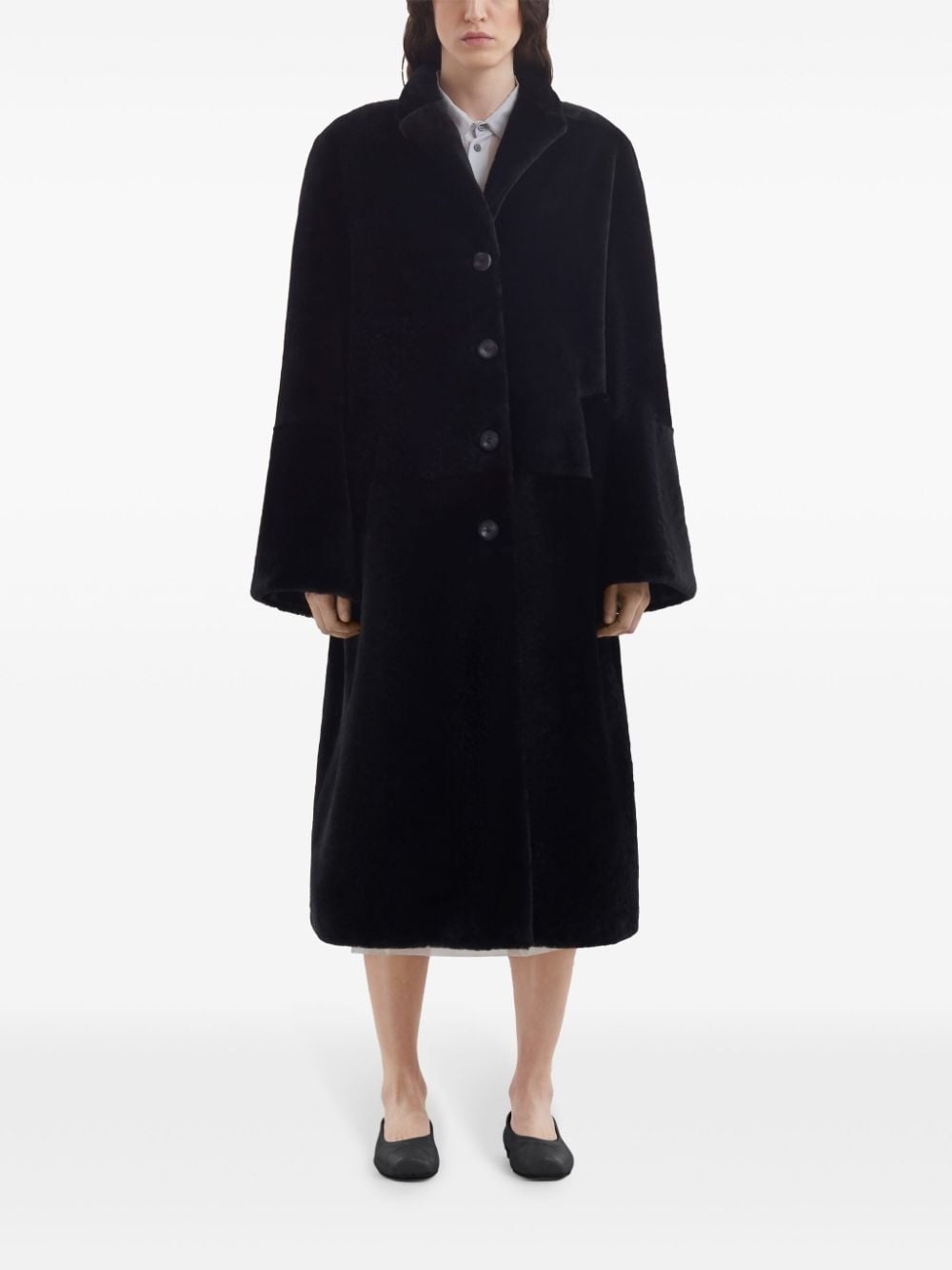 single-breasted faux-fur coat - 3