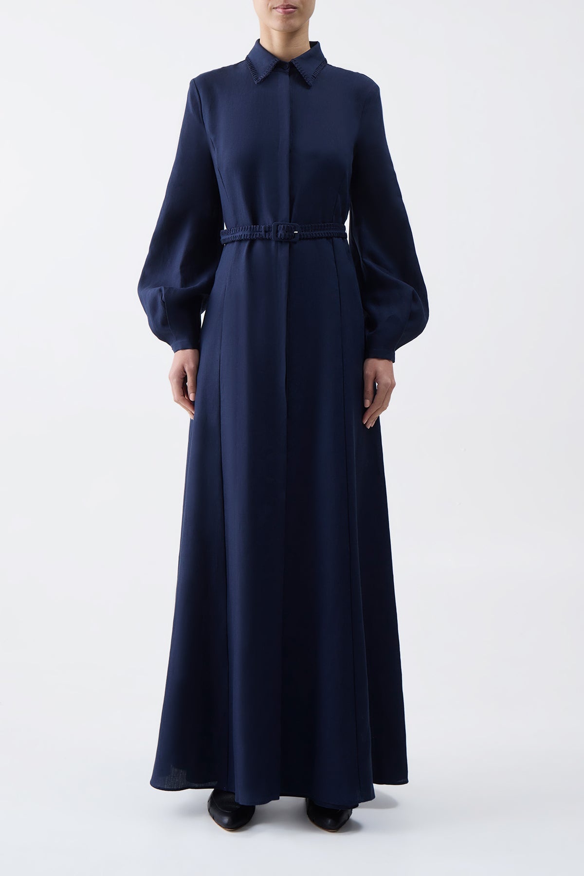 Breton Dress in Navy Aloe Linen - 2