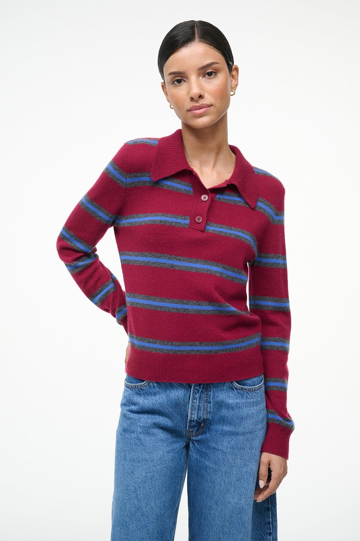STAUD GEMMA CASHMERE SWEATER CRIMSON STRIPE - 3