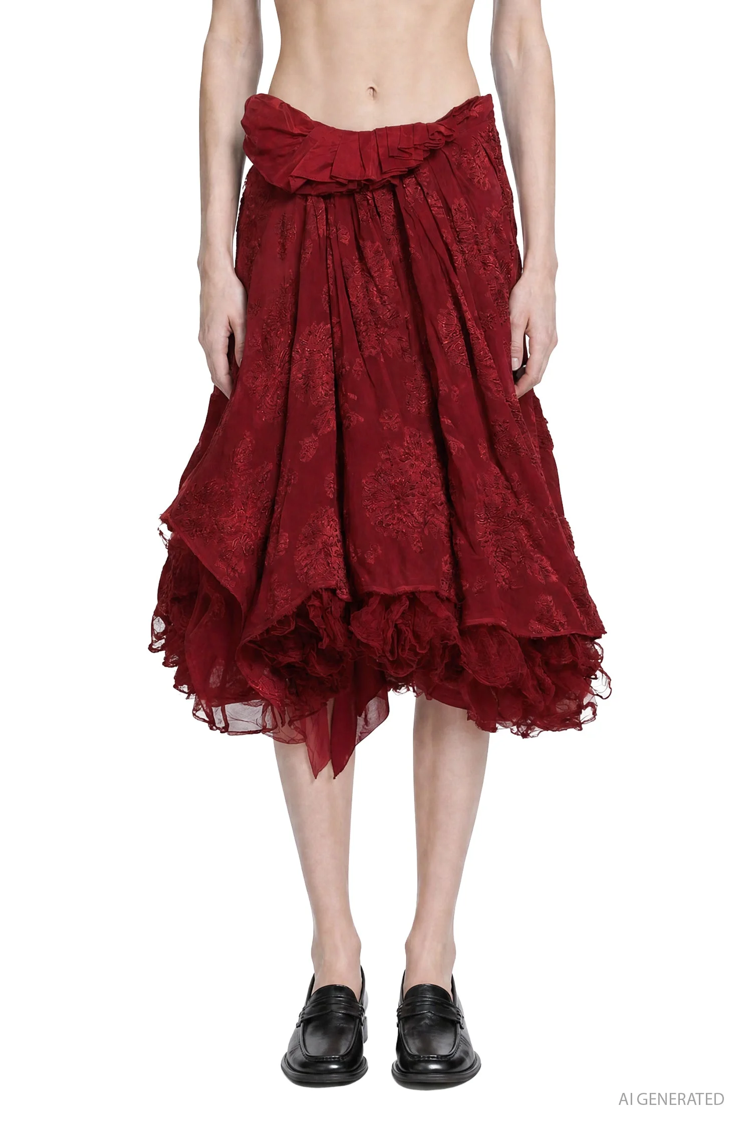 Draped Viscose Silk Brocade Skirt - 1
