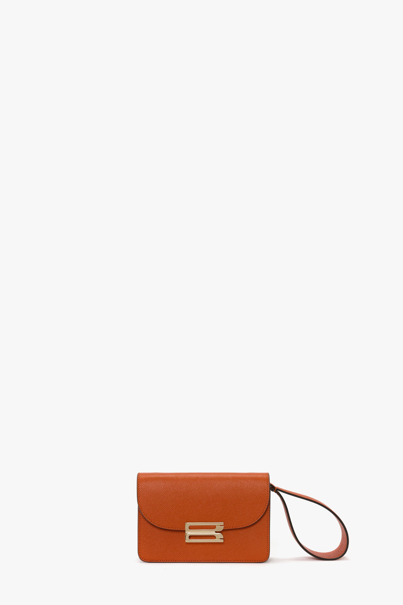 Nano Dorian Wristlet In Burnt Orange Grained Leather 1