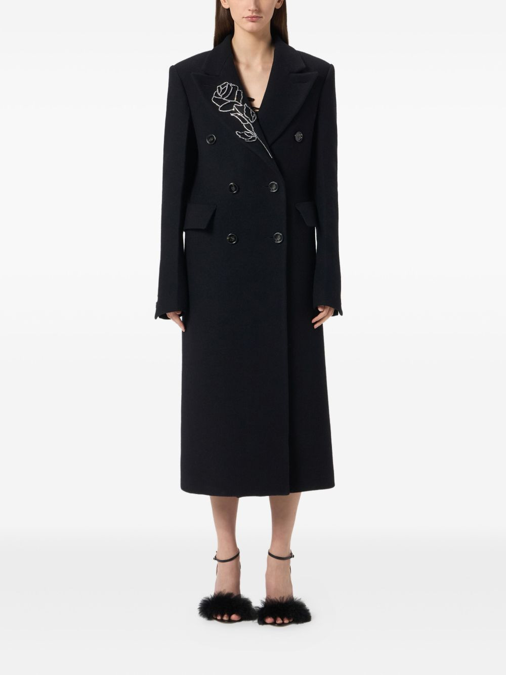 double-breasted floral-embroidered coat - 2
