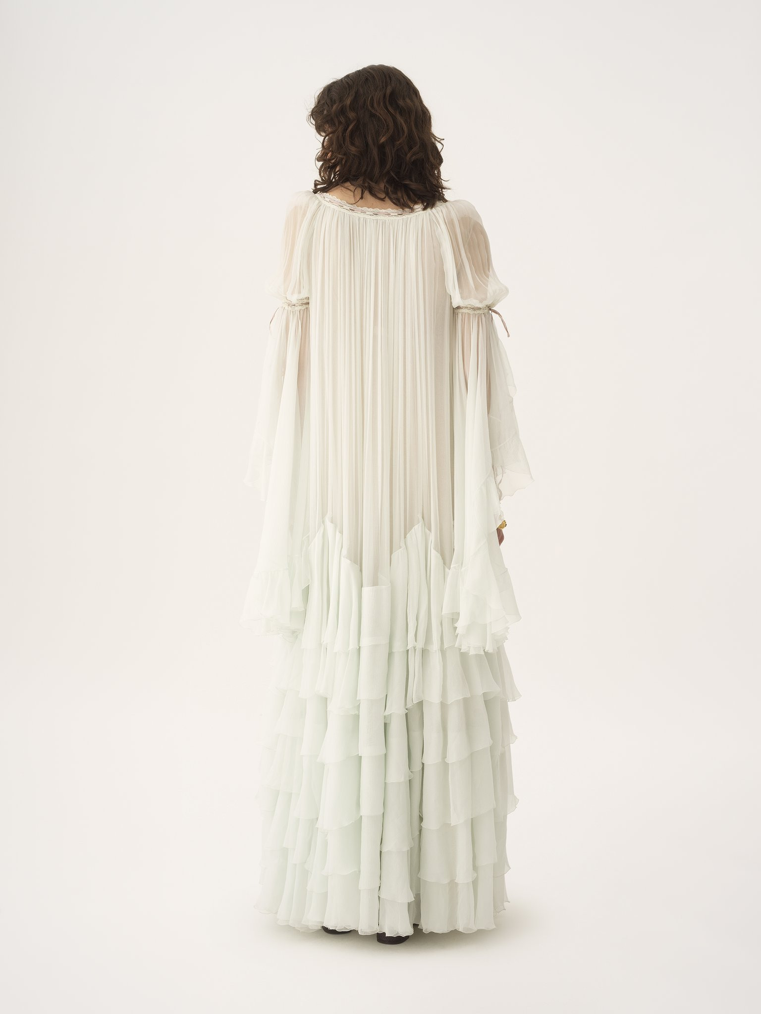 OVERSIZED LONG RUFFLED DRESS IN SILK MOUSSELINE - 6