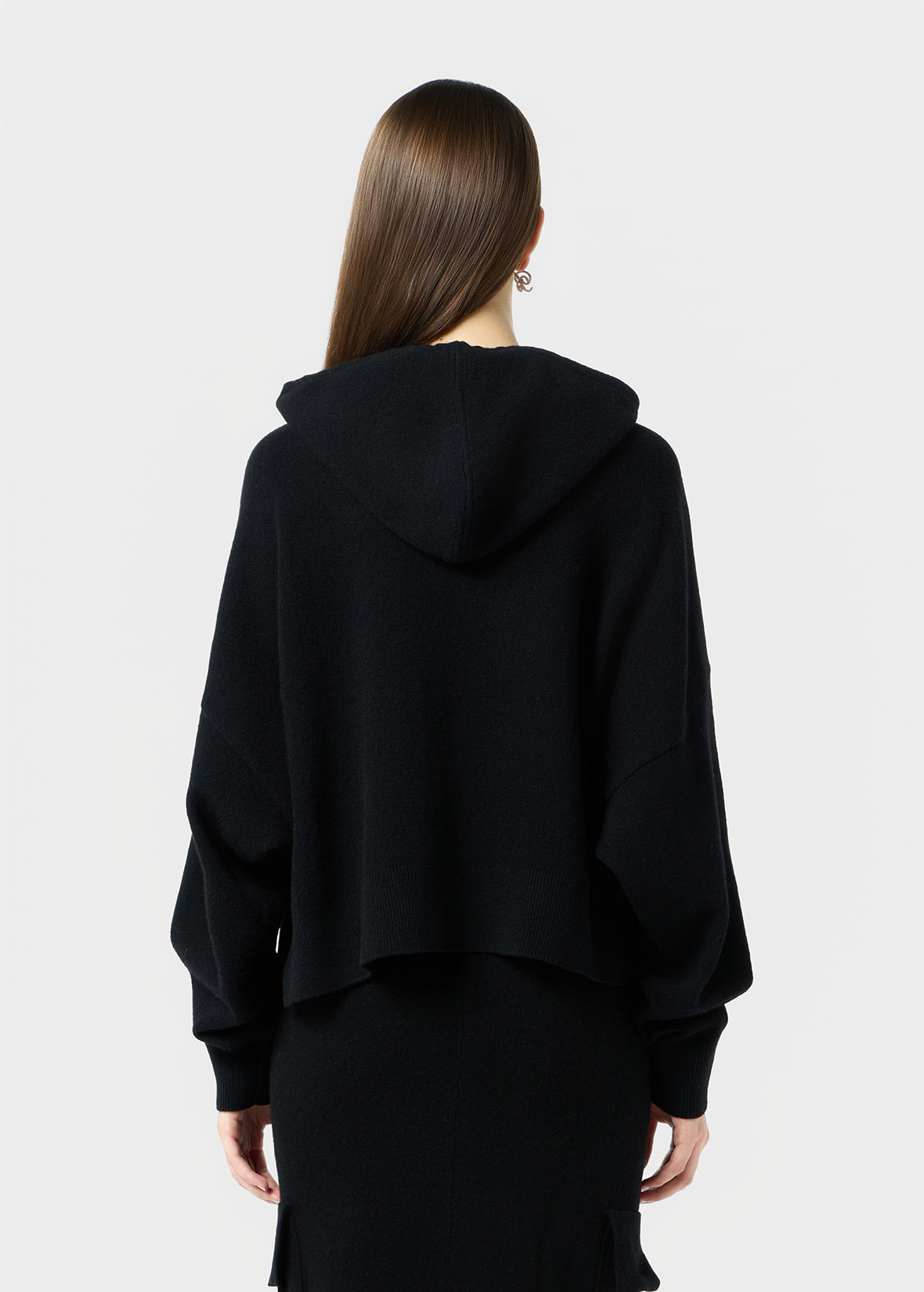 WOOL HOODED SWEATER WITH RHINESTONE LOGO - 4
