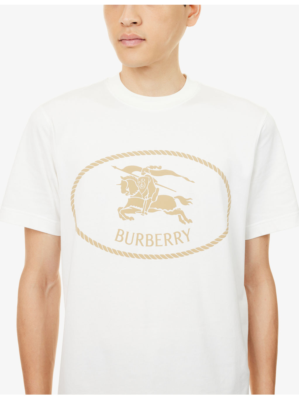 Knight-Stamp Print Short-Sleeve Cotton T Shirt - 5