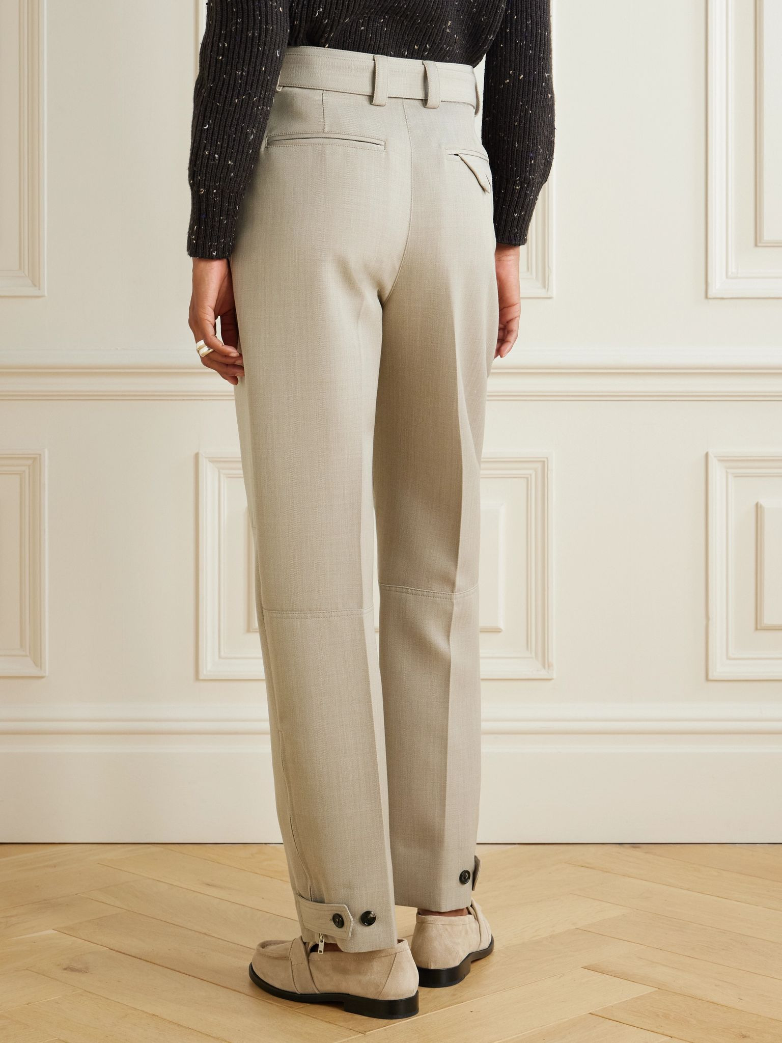 Belted paneled wool-twill tapered pants Beige - 3