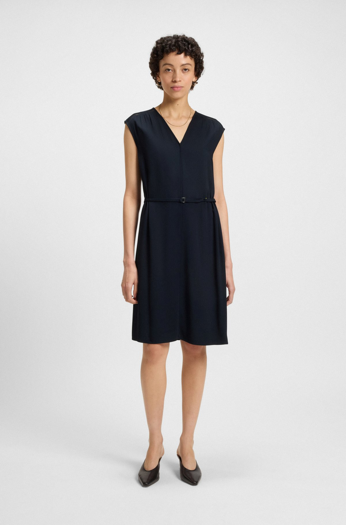 V-NECK DRESS WITH INTEGRATED BELT - 3