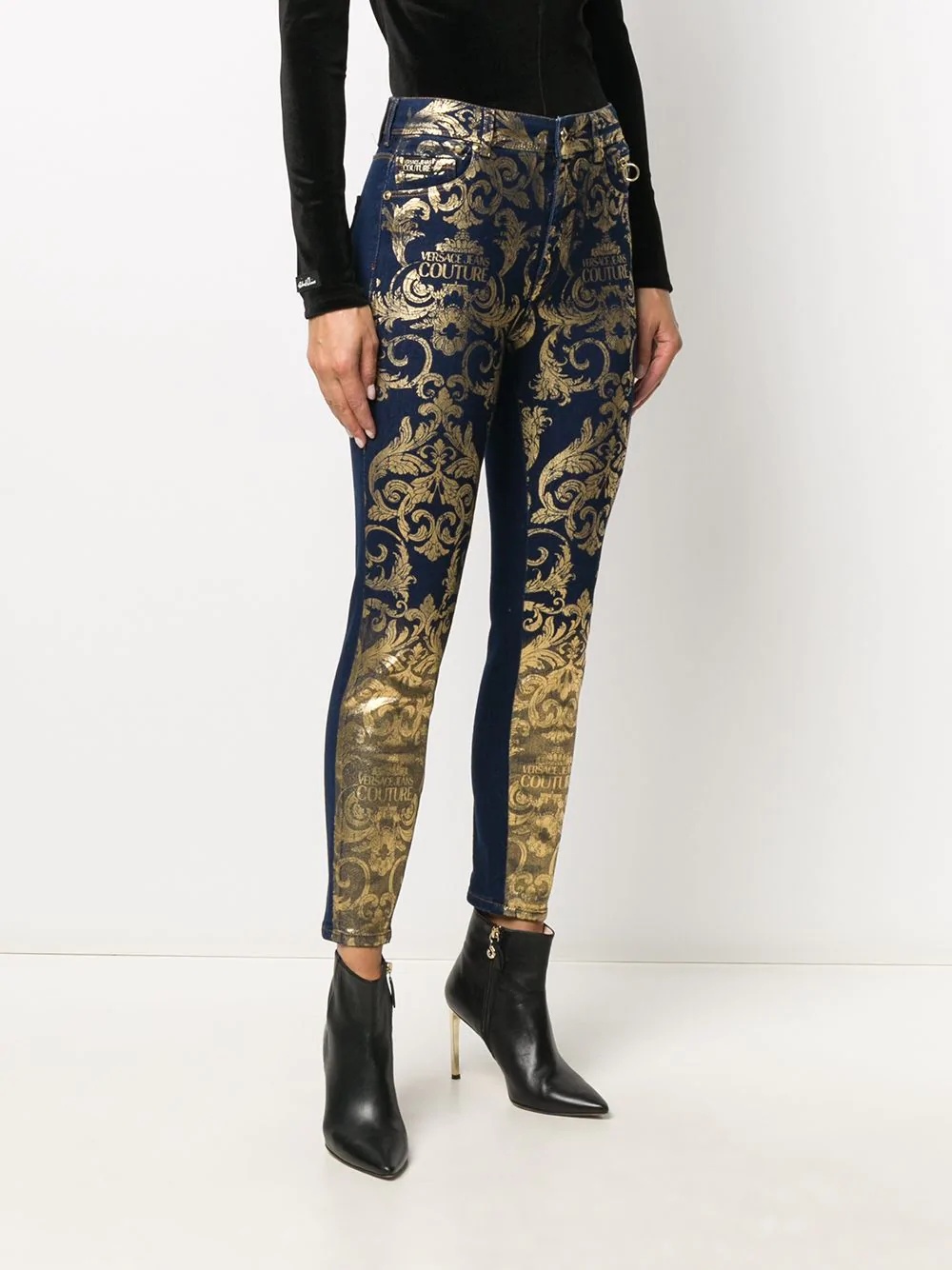 baroque-print skinny jeans - 3