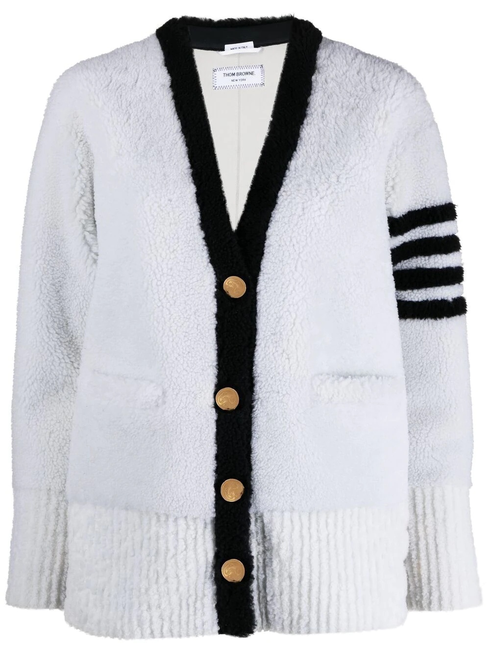 4-Bar stripe shearling cardigan - 1