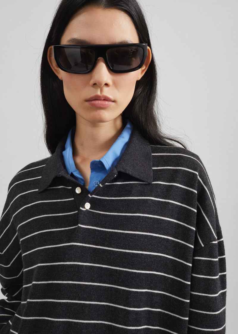 Nolma Knit Polo Sweater - Grey/White Stripe 4