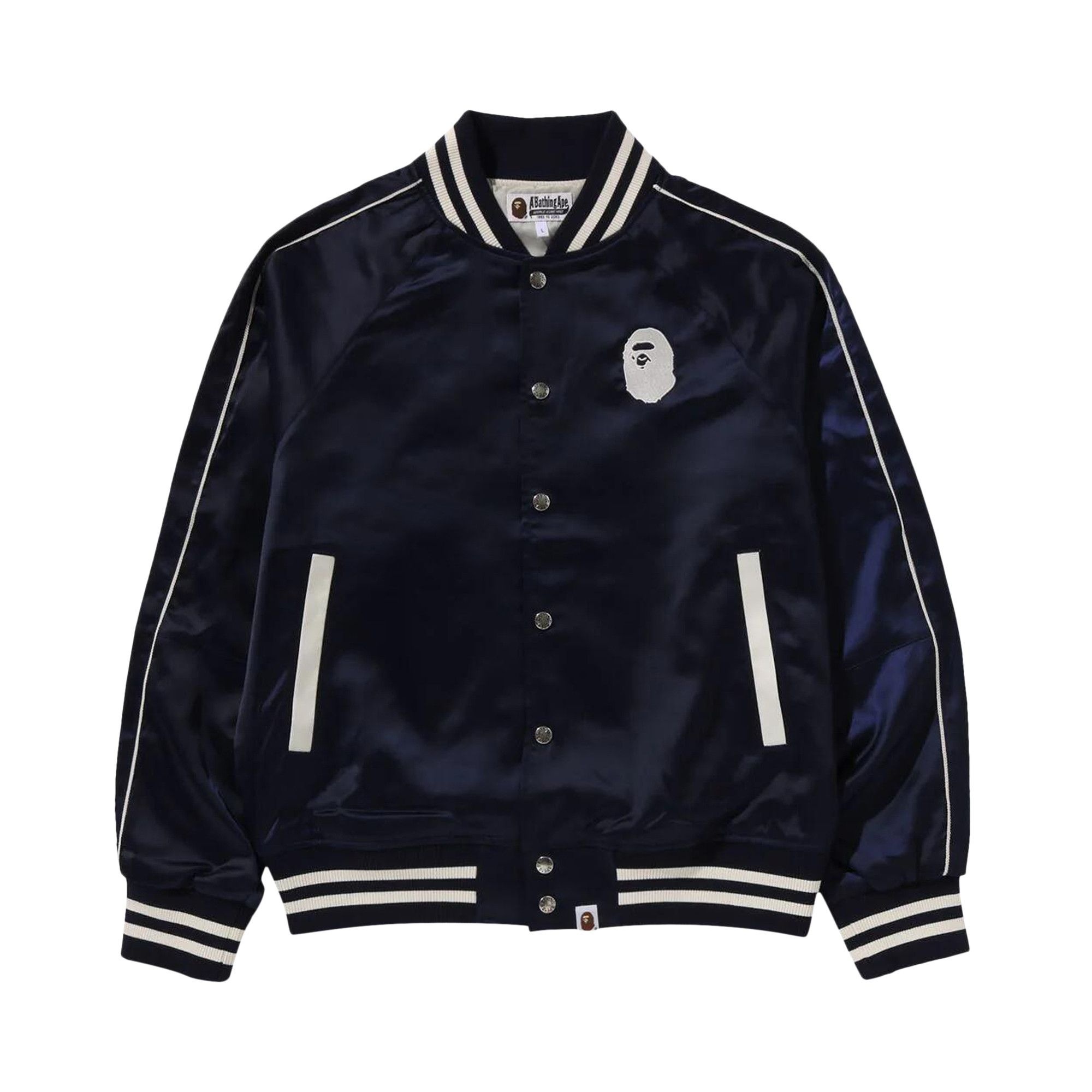 BAPE A Bathing Ape Nylon Varsity Jacket 'Navy' - 1
