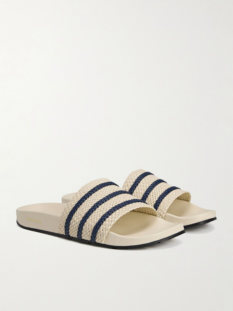 adidas Originals + Wales Bonner Adilette Striped Woven Leather Slides Off-white outlook