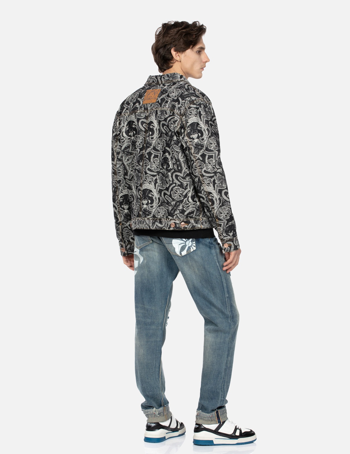 ALLOVER GODHEAD AND KAMON JACQUARD RELAX FIT DENIM JACKET - 4