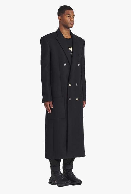 Long asymmetrical black wool coat - 7