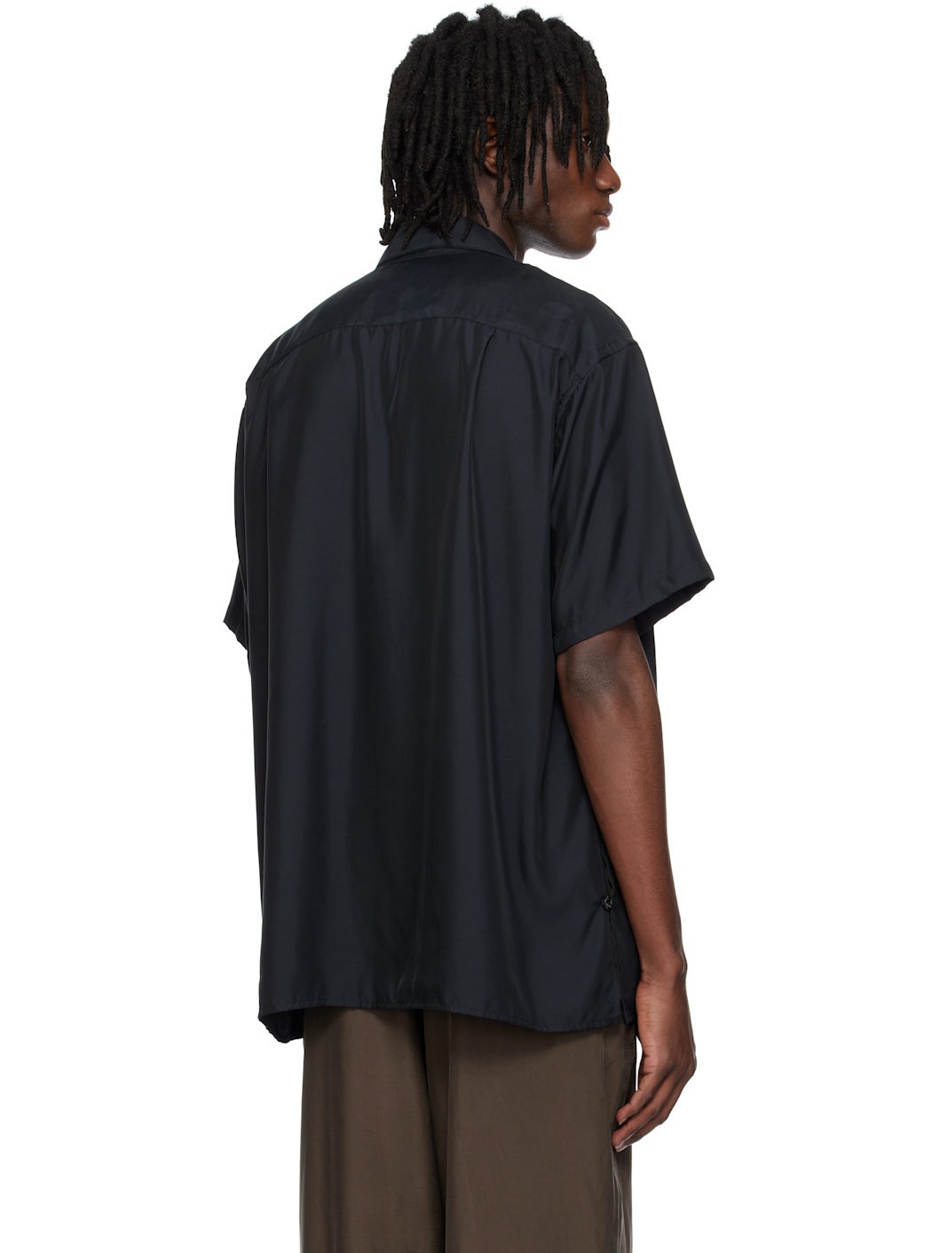Black Chambray Open Collar Shirt - 3