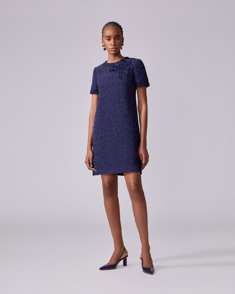 CAROLINA HERRERA Tweed Shift Dress with Bow outlook