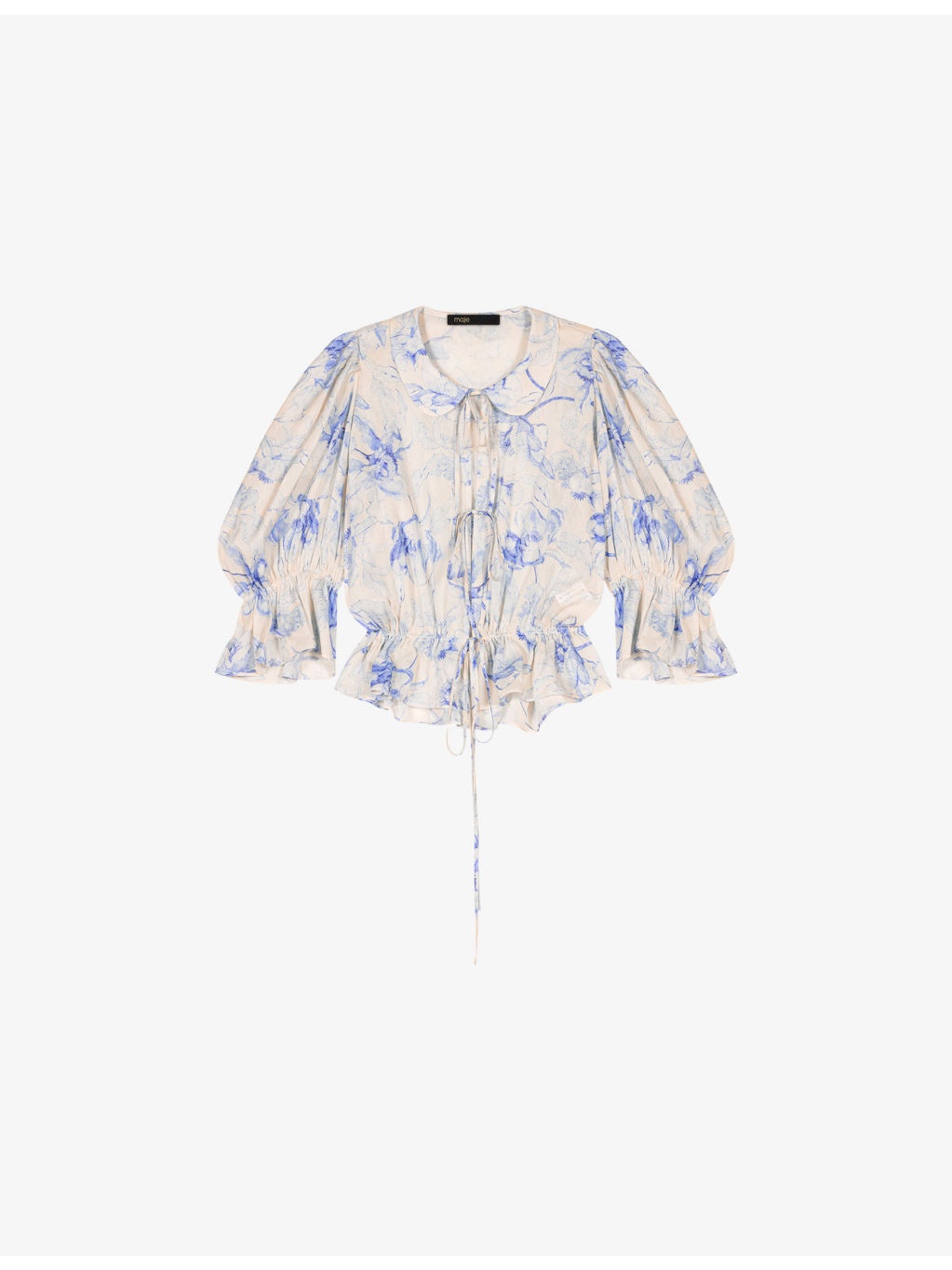 Floral-Print Tie-Up Linen-Blend Blouse - 1
